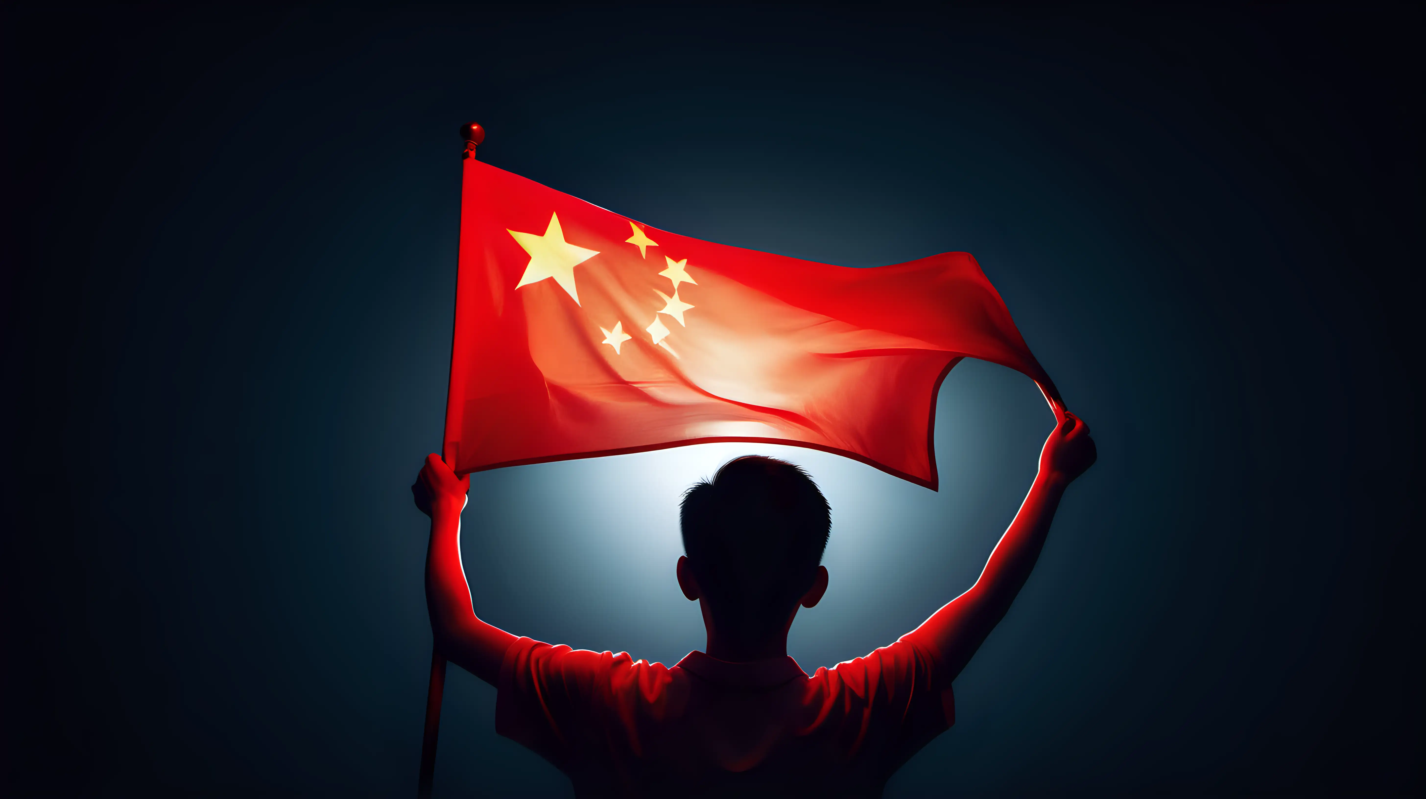 Radiant Chinese Flag Held in Hands Symbolizing Patriotism in Darkness