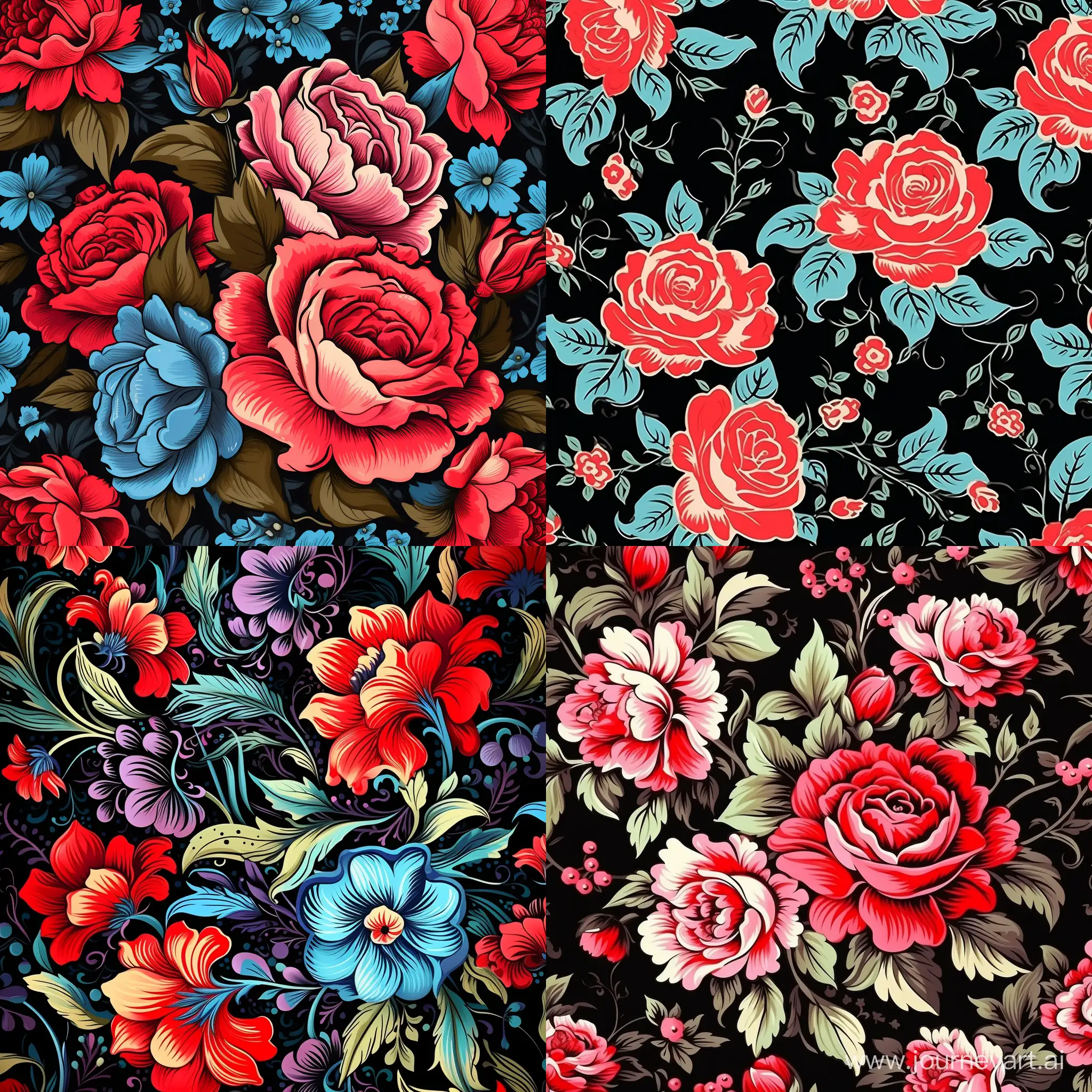 floral pattern, in the style of rockabilly