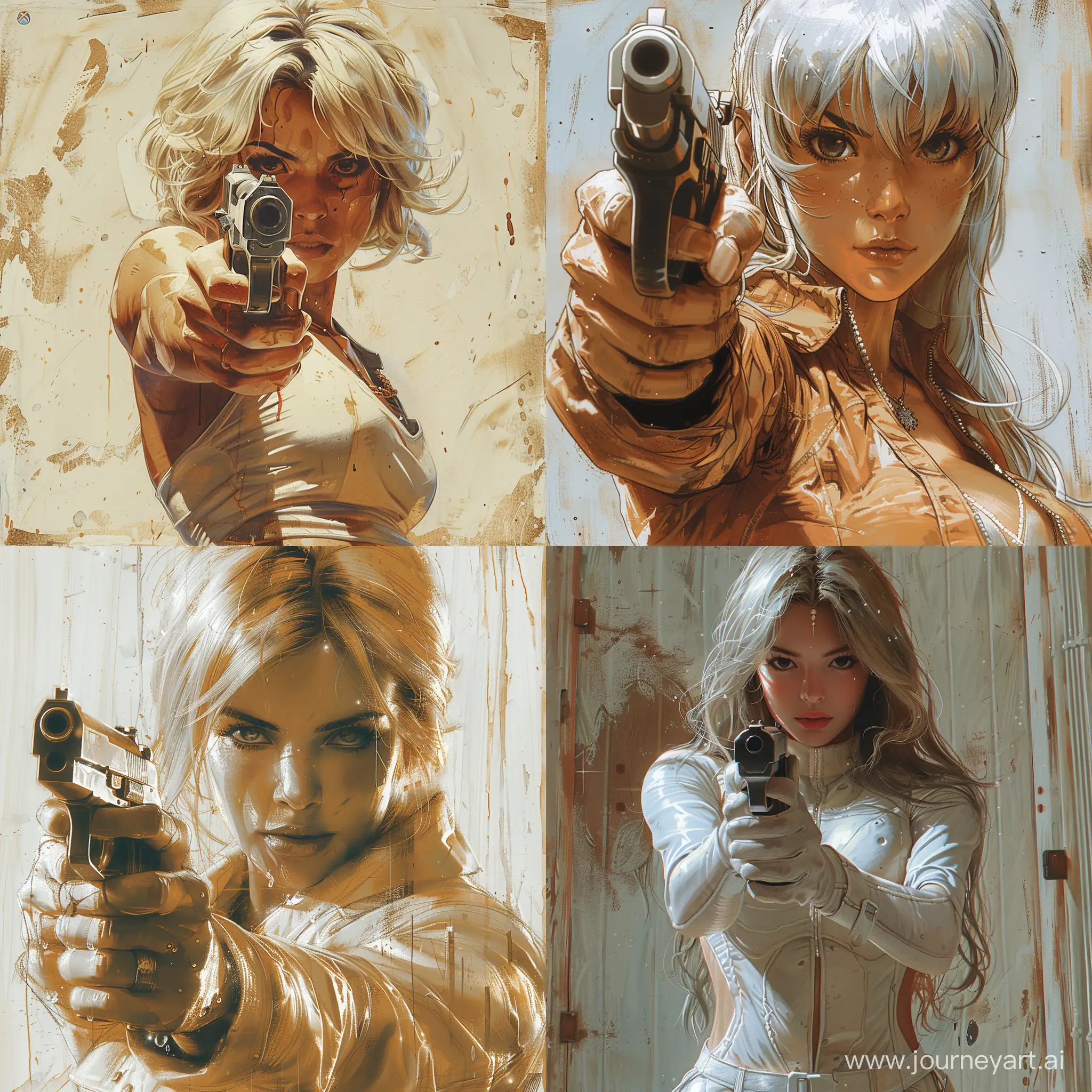 Woman-Character-with-Gun-Realistic-Oil-Painting-in-Bold-Manga-Style