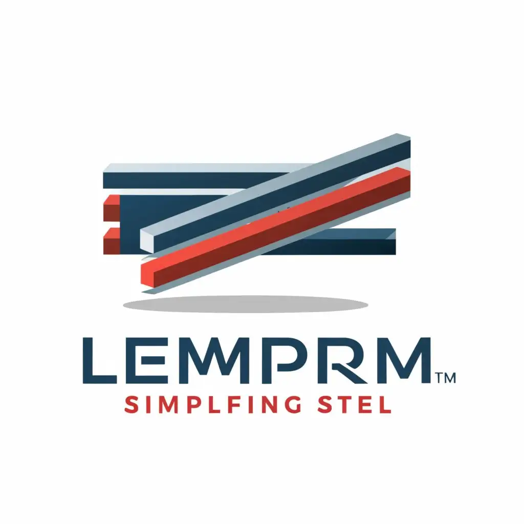 a logo design,with the text "Lempra™, Simplifying Steel", main symbol:Steel, blue and red colour,Minimalistic,be used in Construction industry,clear background