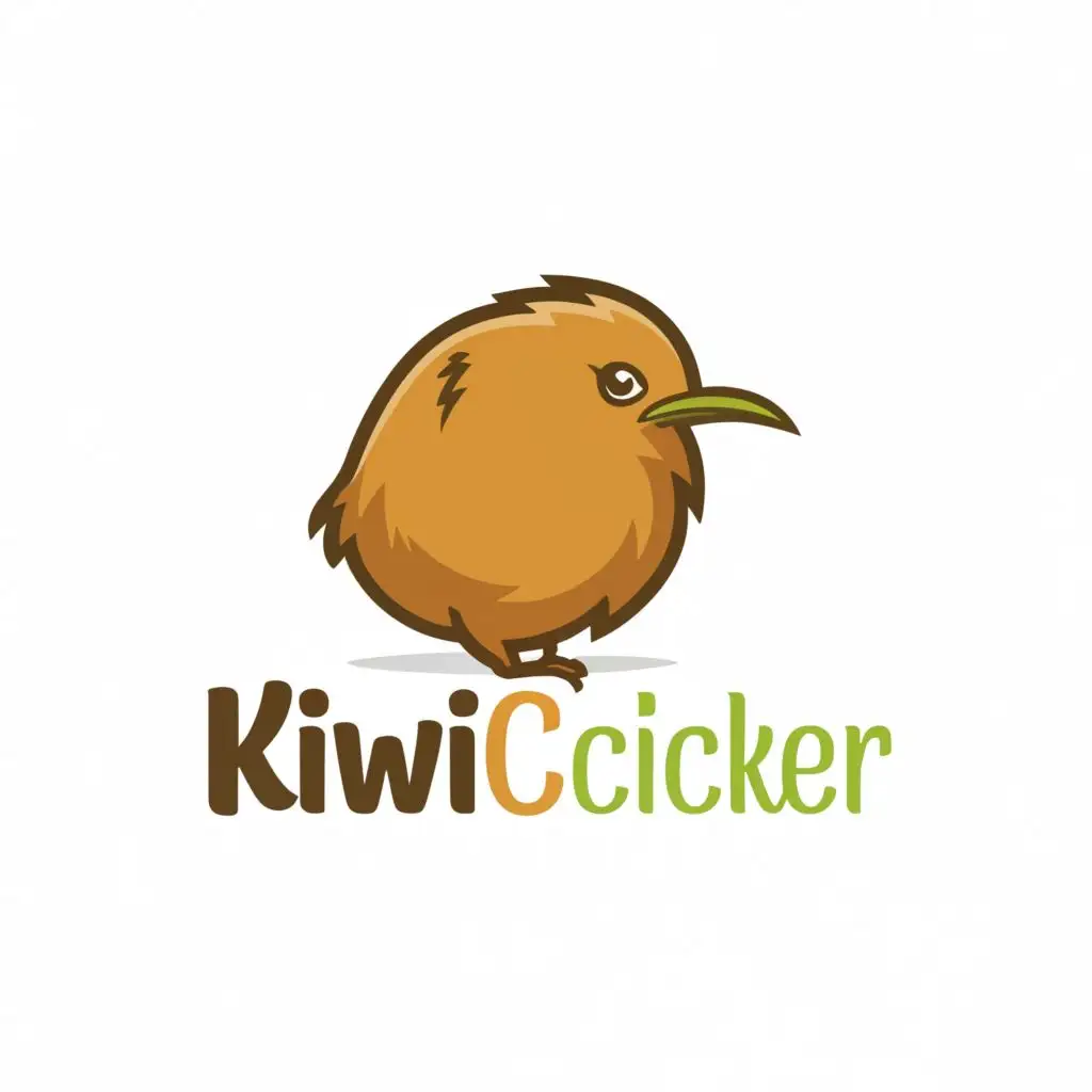 logo with the text "KiwiClicker" and a simple and friendly symbol featuring a kiwi bird interacting with a clicking element. Emphasize warmth, friendliness, and user interaction. The symbol should be clean, modern, and versatile, suitable for a web development business