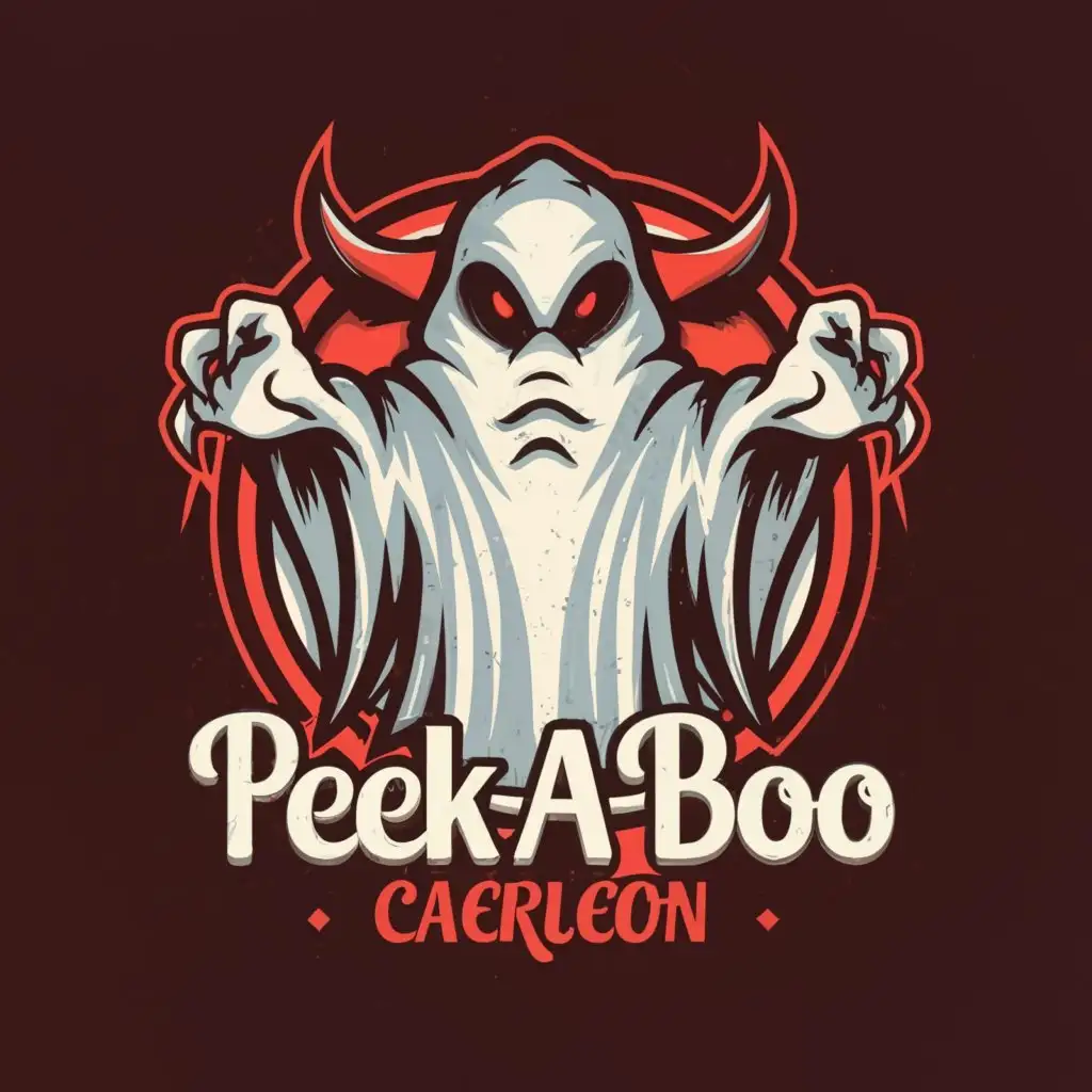 LOGO-Design-for-PEEKABOO-Caerleon-Sinister-White-Ghost-with-Red-Eyes-and-Mouth