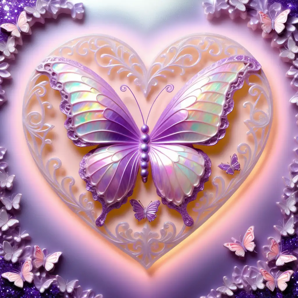 Glowing Heart and Butterfly in Neon Mother of Pearl Elegance