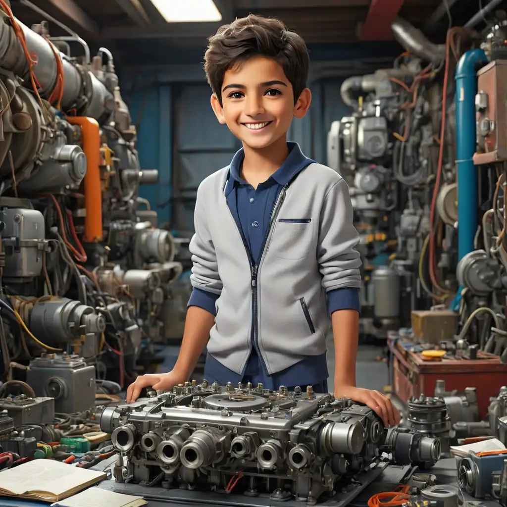 Persian Boys Working on HighTech Engine Maintenance in 2124
