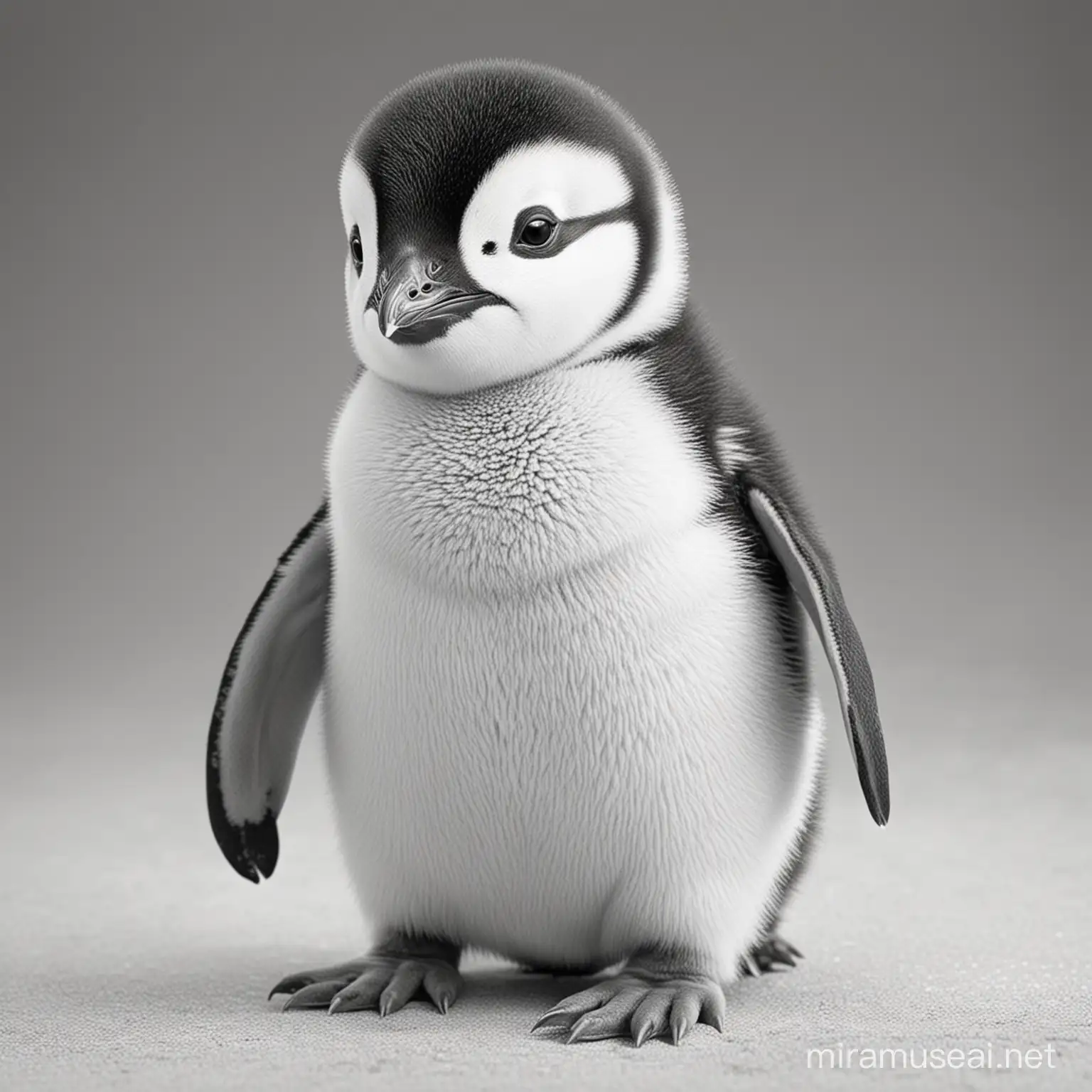 clean coloring book page of a baby penguin, black and white