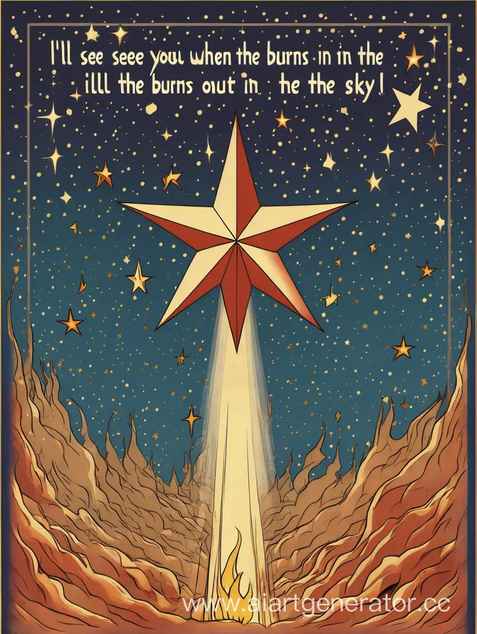 A poster with the inscription "I'll see you when the star burns out in the sky" and a simple background