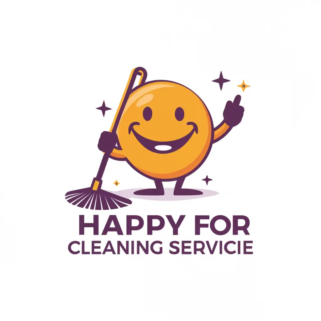a logo design,with the text "Happy For Cleaning Service", main symbol:Smiley emoji with sweeper,Moderate,be used in Events industry,clear background