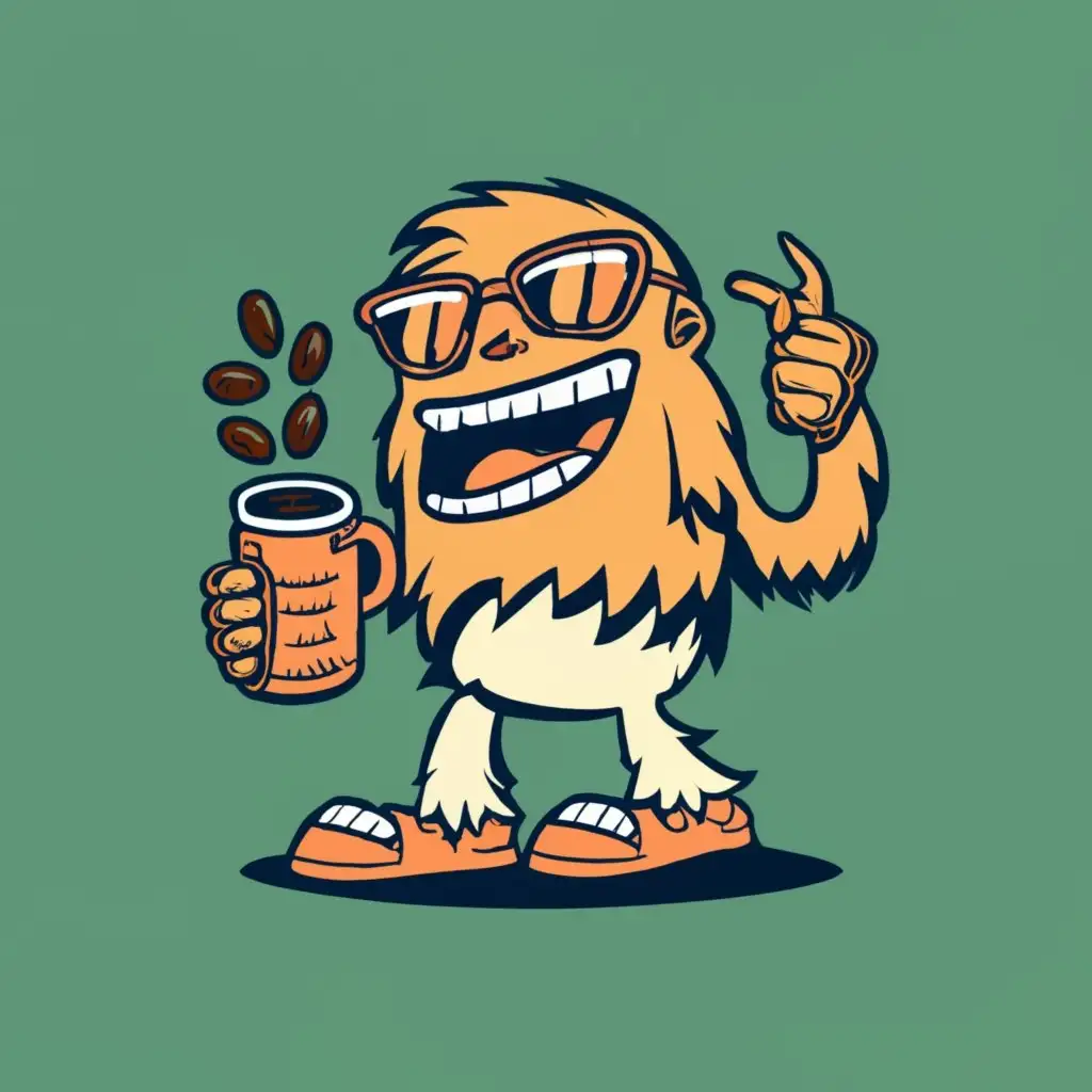 no words, Cool SASQUATCH HOLDING COFFEE BEANS, orange color, typography, be used in Restaurant industry