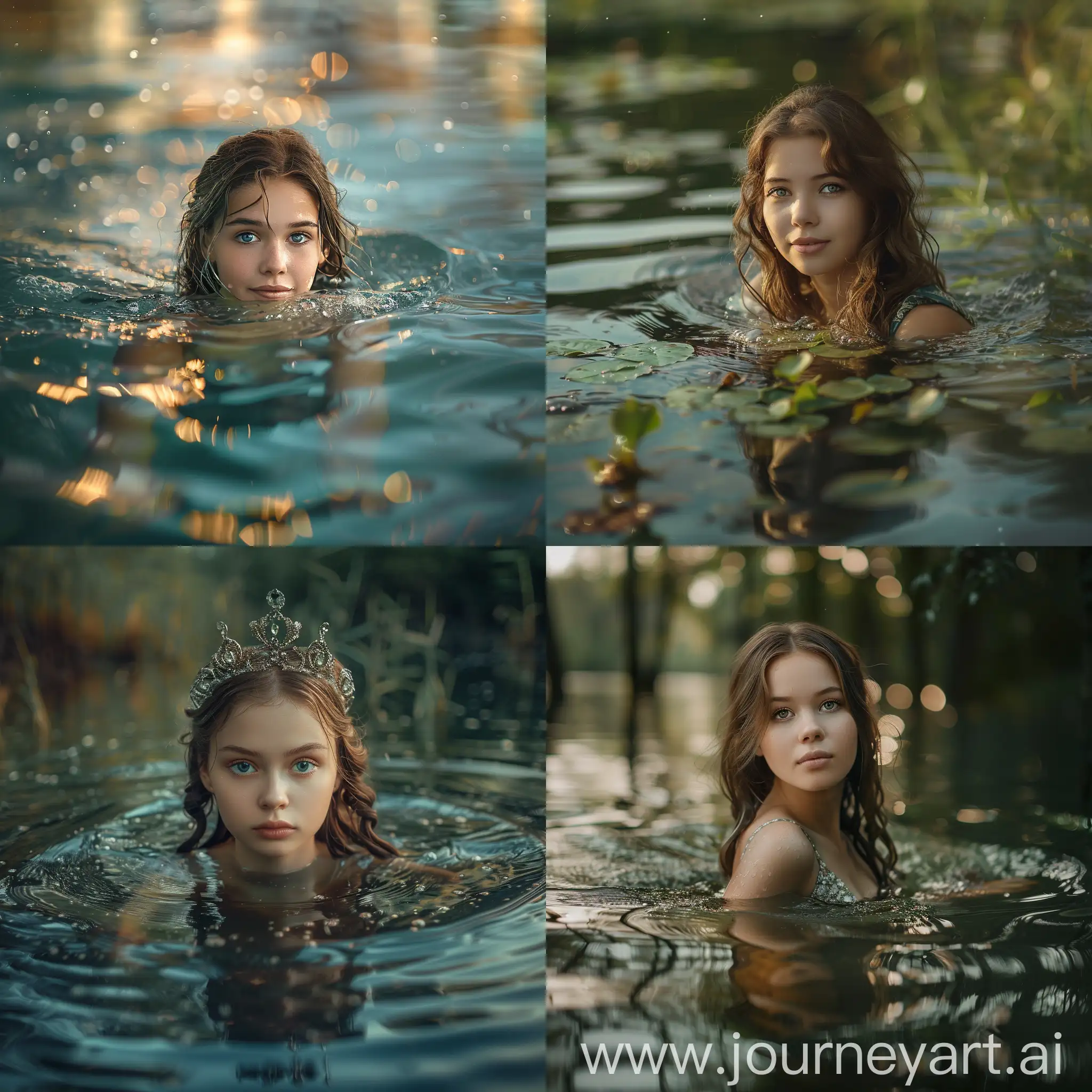 most beautiful attractive Russian queen girls swimming in lake, intricate details, photography by TJ Drysdale, by Liam Wong, telephoto, Canon lens, 64MP, epic, cinematic brilliance, high quality, intricately detailed, masterpiece, half body portrait, waist shot, color portrait, Linkedin profile picture, professional portrait photography by Martin Schoeller, by Mark Mann, by Steve McCurry, bokeh, studio lighting, canon lens, shot on dslr, 64 megapixels, sharp focus