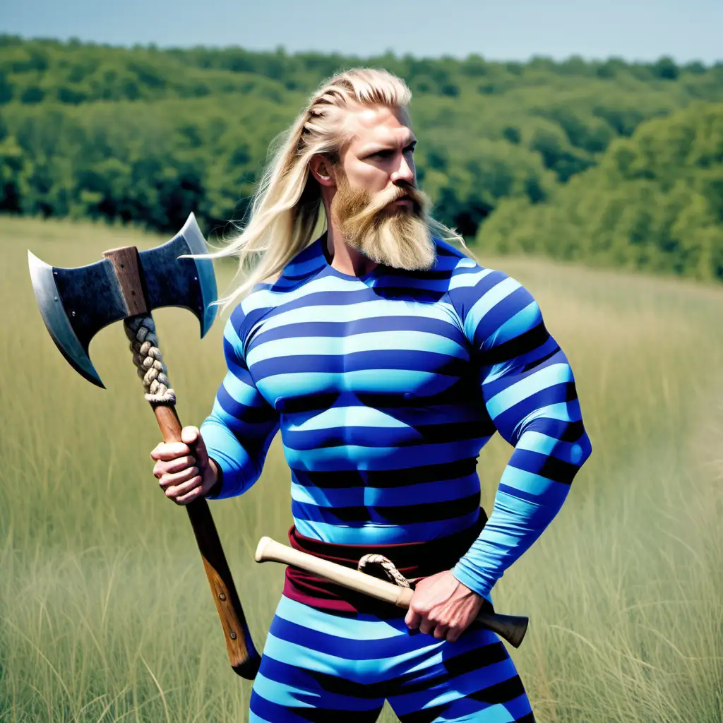 Viking Warrior with Braided Beard Wielding Bearded Axe in Minnesota Landscape