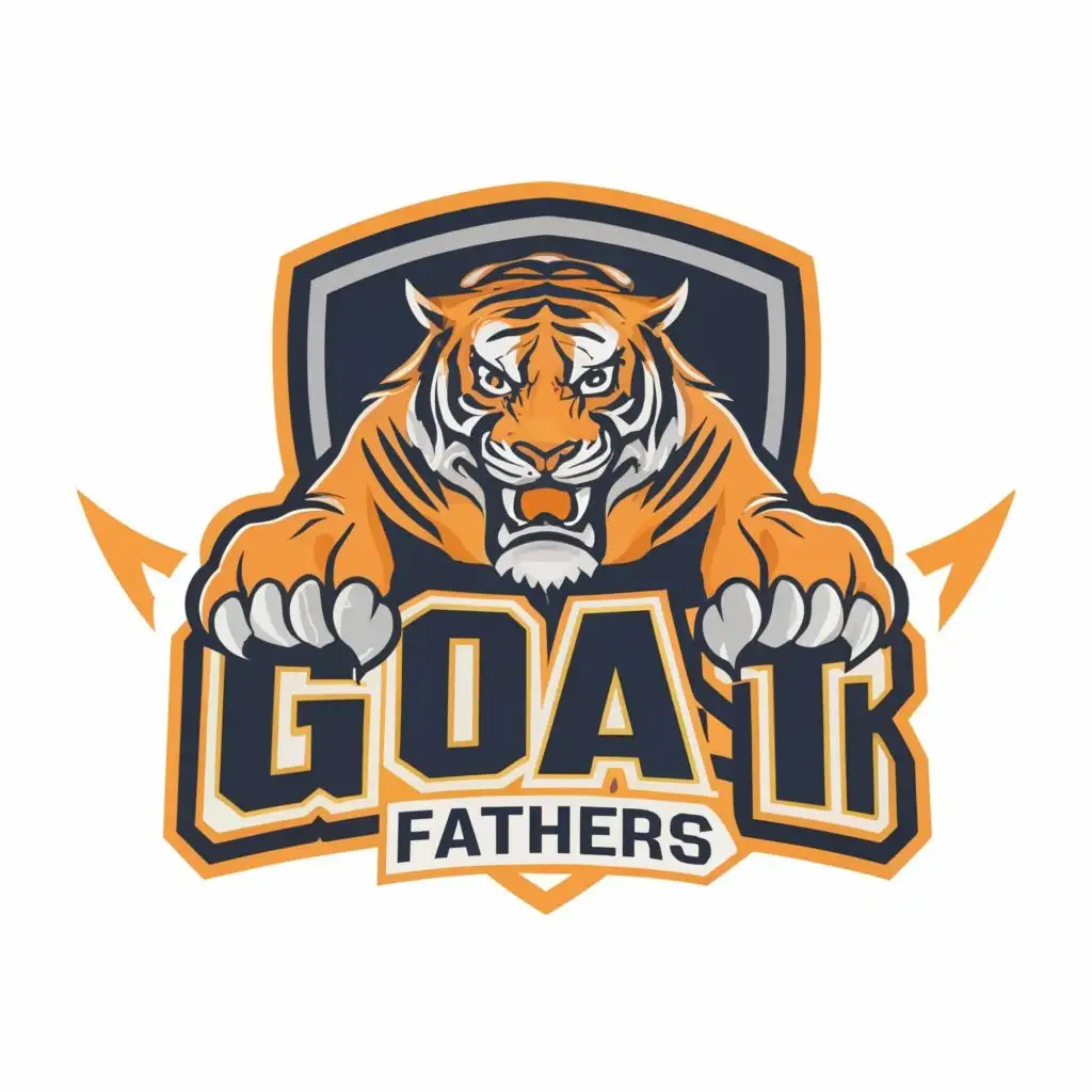 logo, TIGER, with the text "G.O.A.T FATHERS", typography, be used in Sports Fitness industry