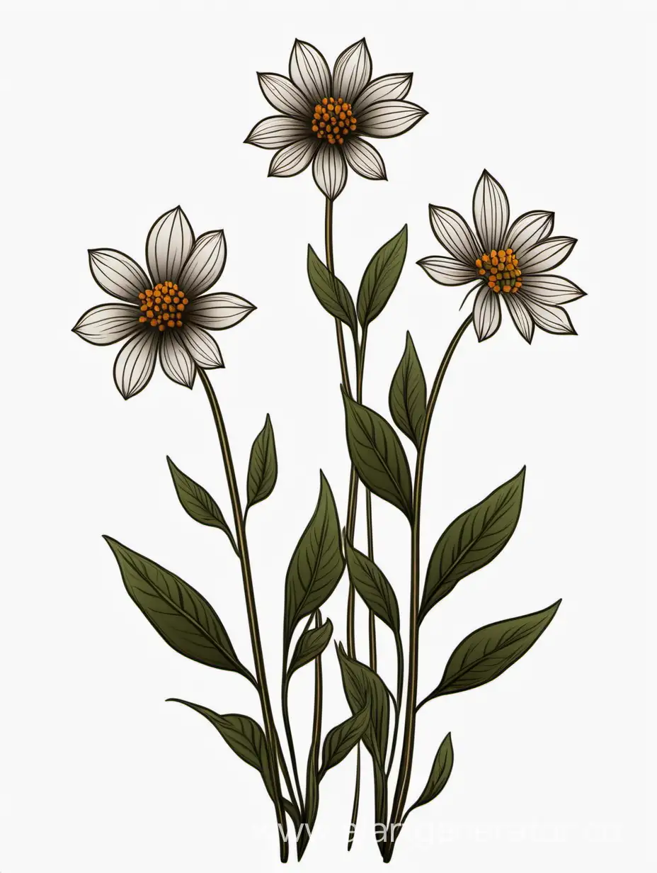 dar DARK BRWON BIG wildflower 3 plants lines art, simple, herb, Unique floral, botanical ,grow in cluster, 4K, high quality, white background,