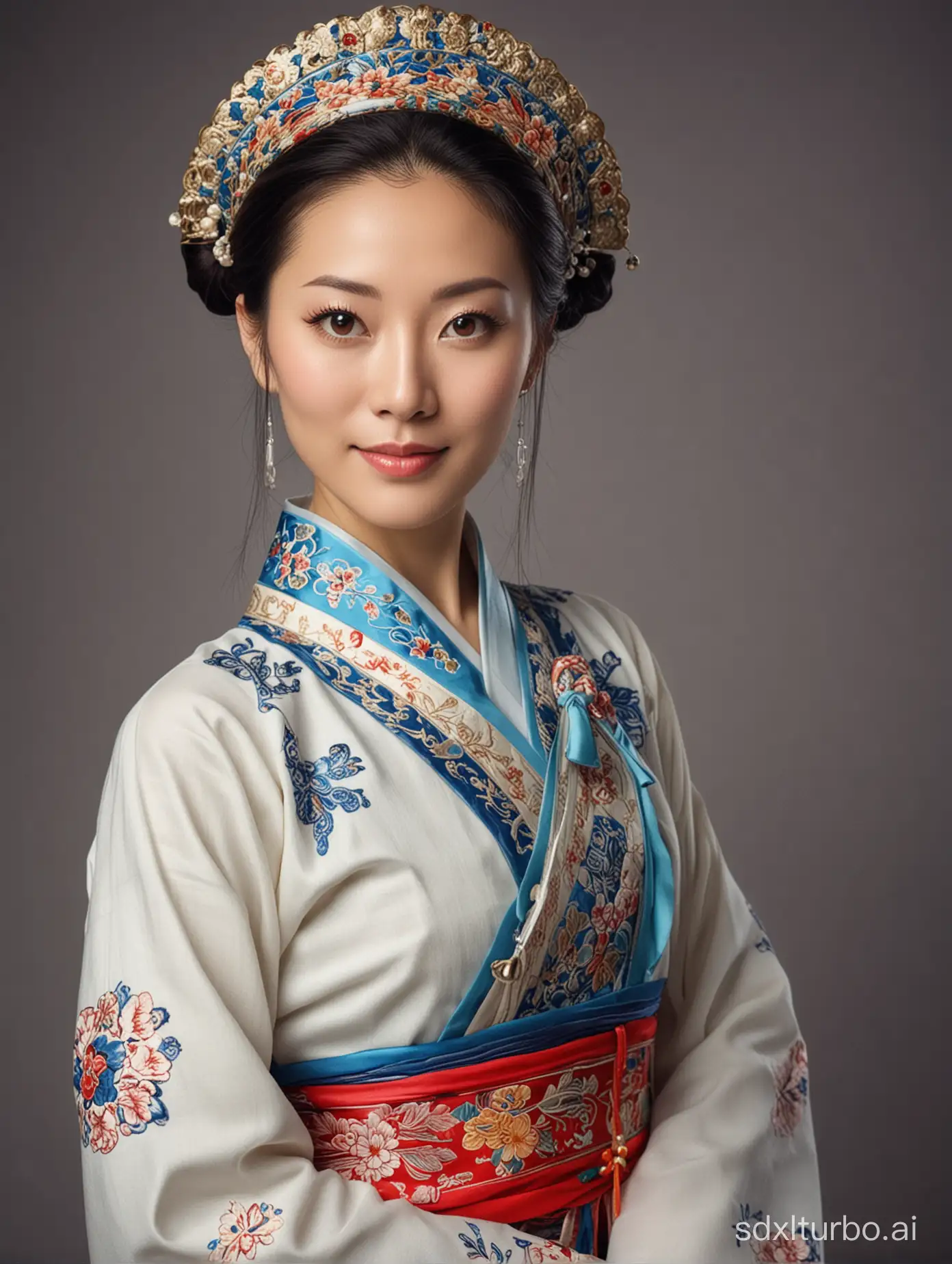 China, beautiful woman 35 yo, national traditional clothes