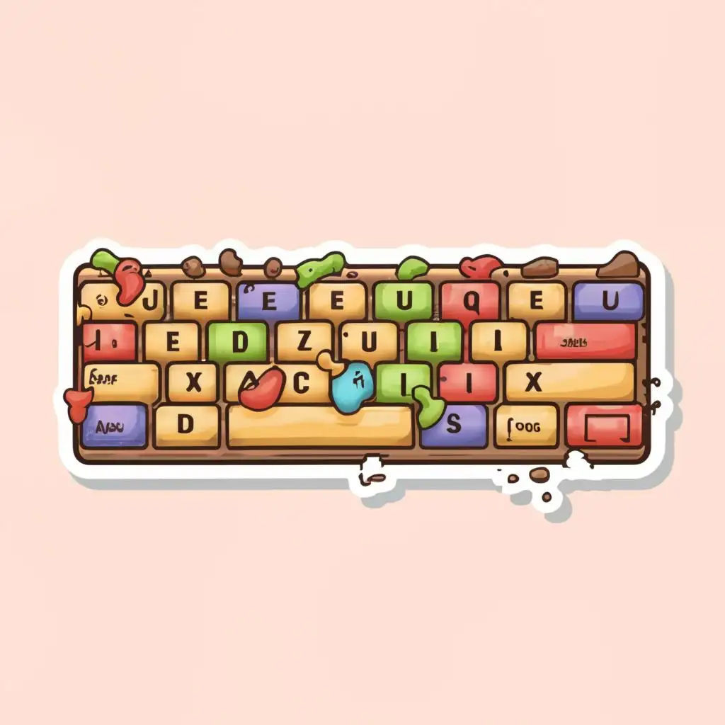 logo, Keyboard Crumbs ,cute style keyboard with correct lettering, Sticker, Excited, Earthy, Photorealism, Contour, Vector, White Background, Detailed, Detailed bright vibrant colors, with the text "QwertySnack", typography