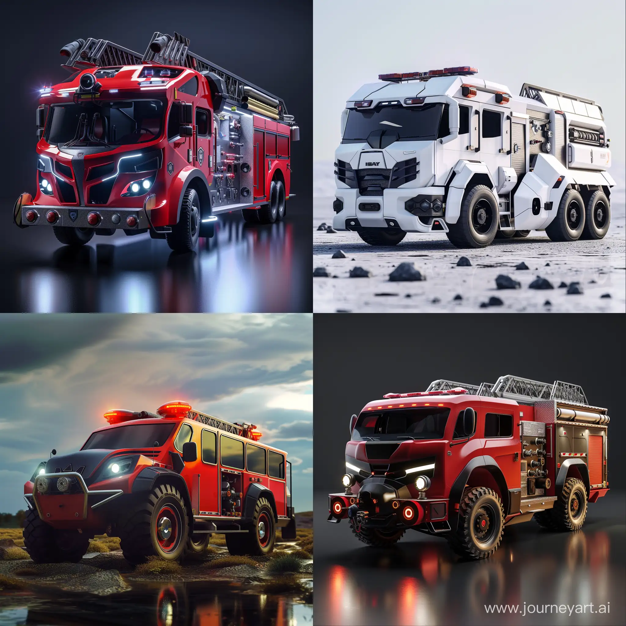 Futuristic fire truck, composite materials, octane render
