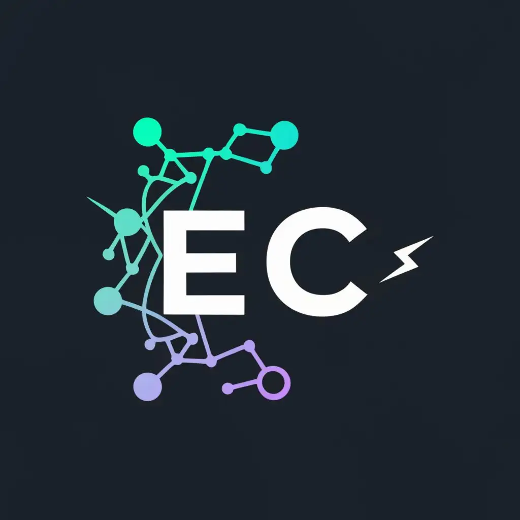 a logo design,with the text "EC", main symbol:Thunder Bolt split letter E and C with neuronal network,Moderate,be used in Technology industry,clear background