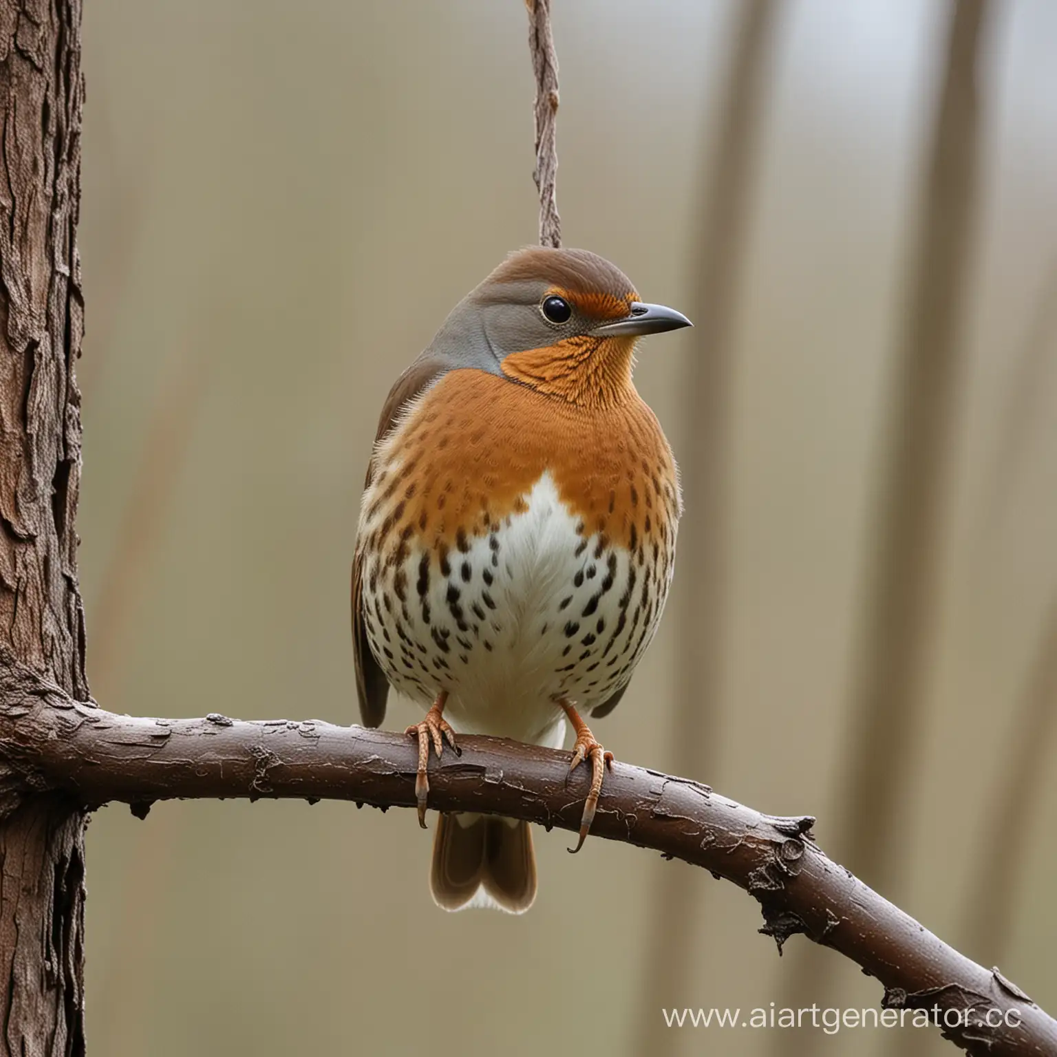 Unusual-Bird-Thrush-with-Large-Human-Testicles-Perched-on-Branch
