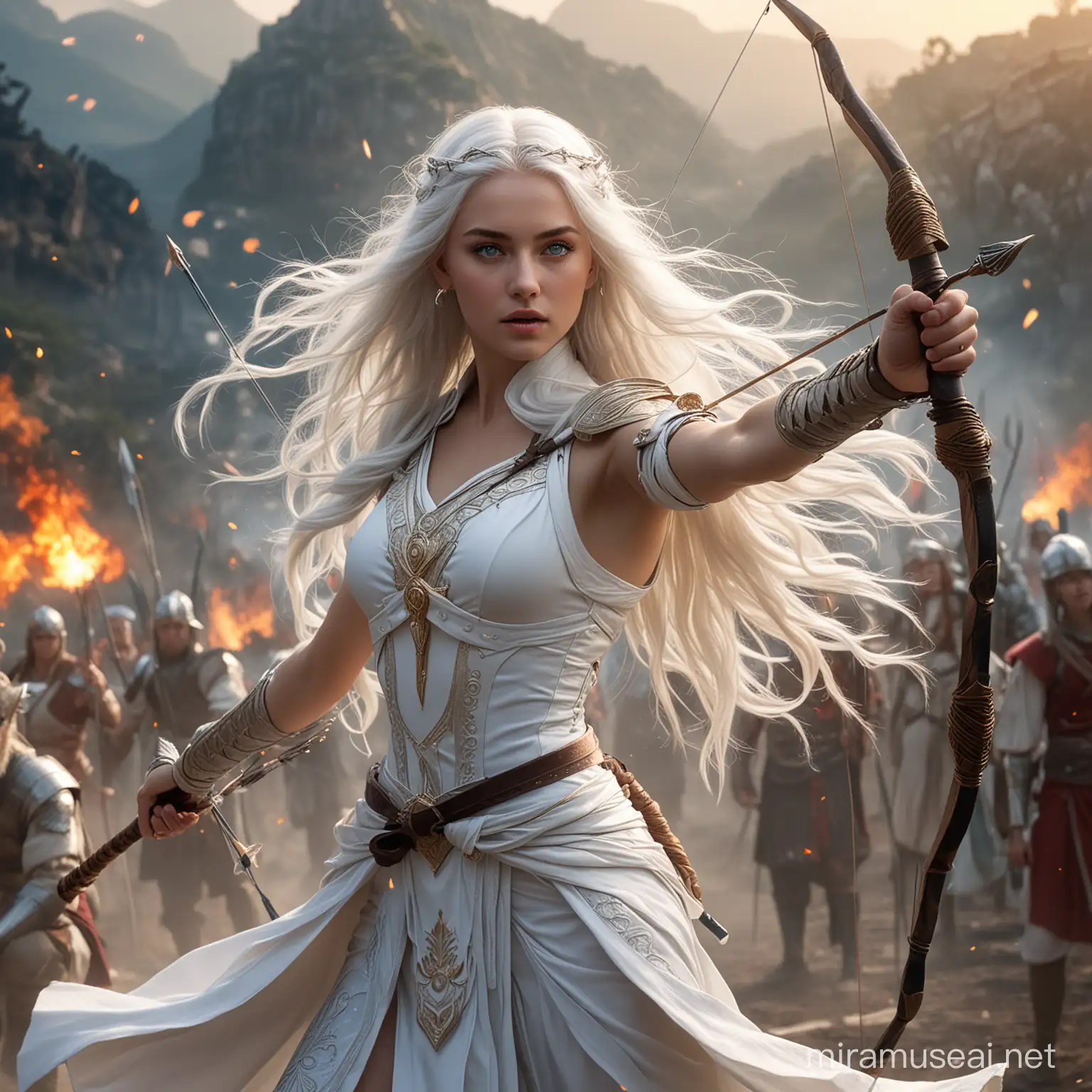 Goddess Empresses in Cosmic Battle WhiteHaired Warriors Amidst Fiery Cosmic Power