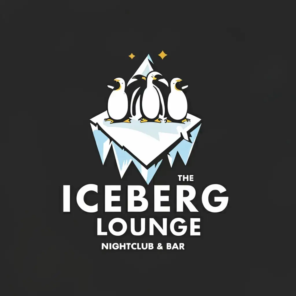 a logo design,with the text "Iceberg Lounge
Nightclub & Bar", main symbol:Iceberg with penguins,Moderate,clear background