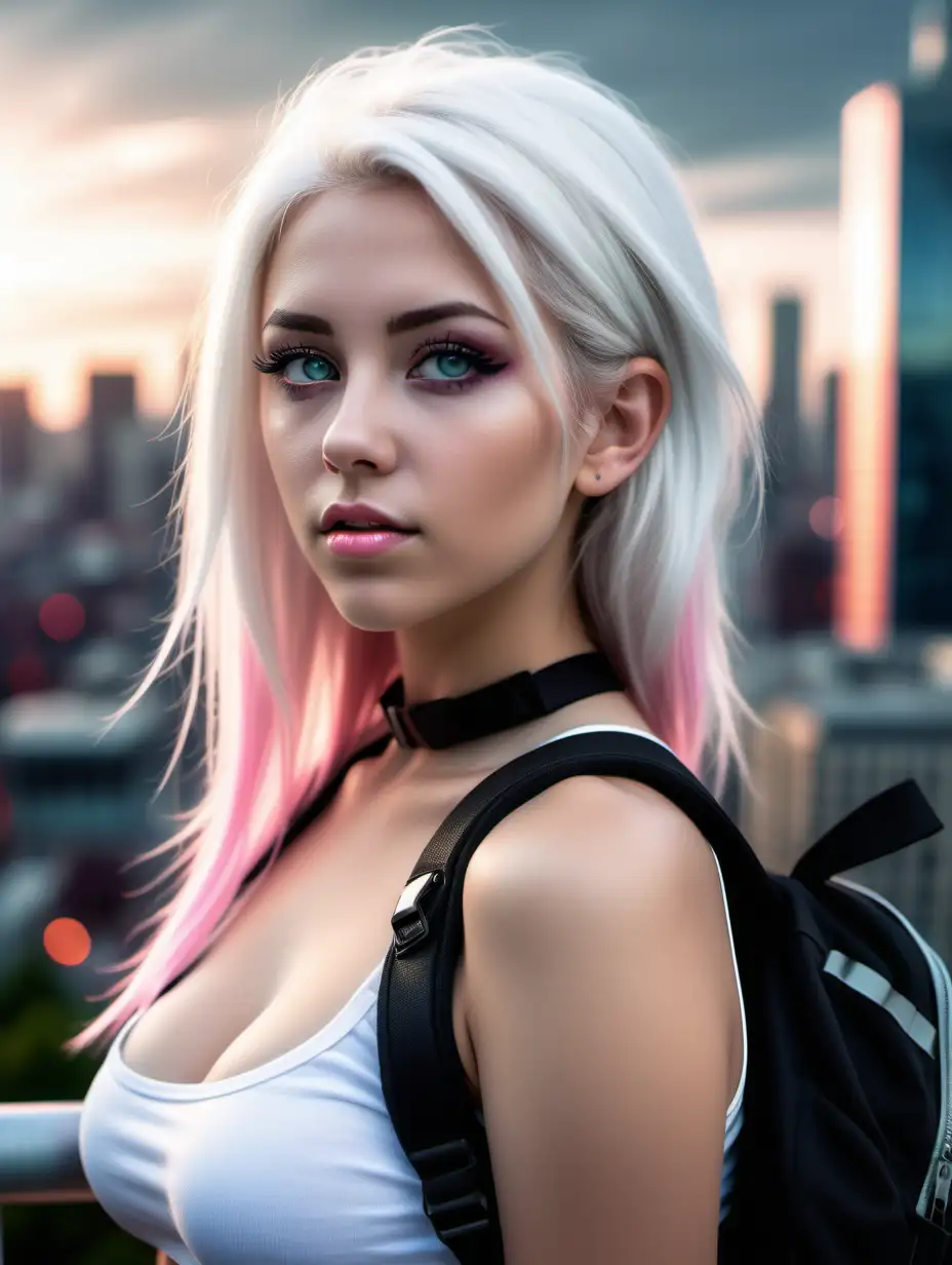 Attractive Nordic Woman with Futuristic Cityscape Background