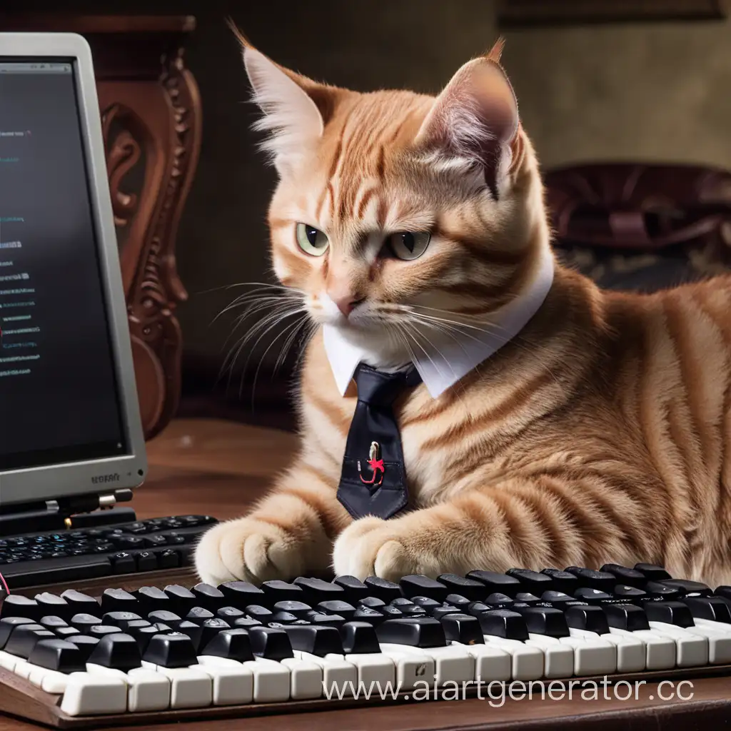 Programmer-Cat-Typing-on-Keyboard-with-Winchester-Gun