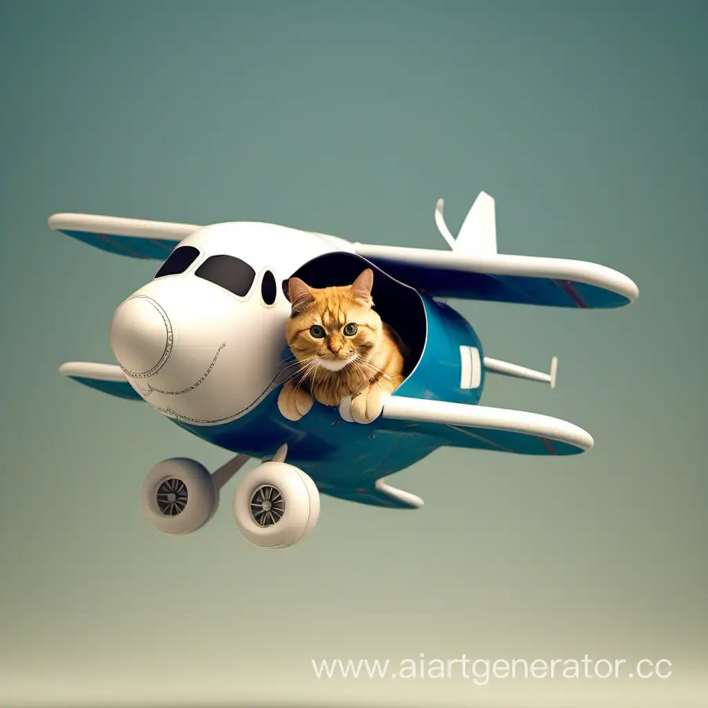 Adorable-Cat-Takes-Flight-as-an-Airplane-in-Whimsical-Art