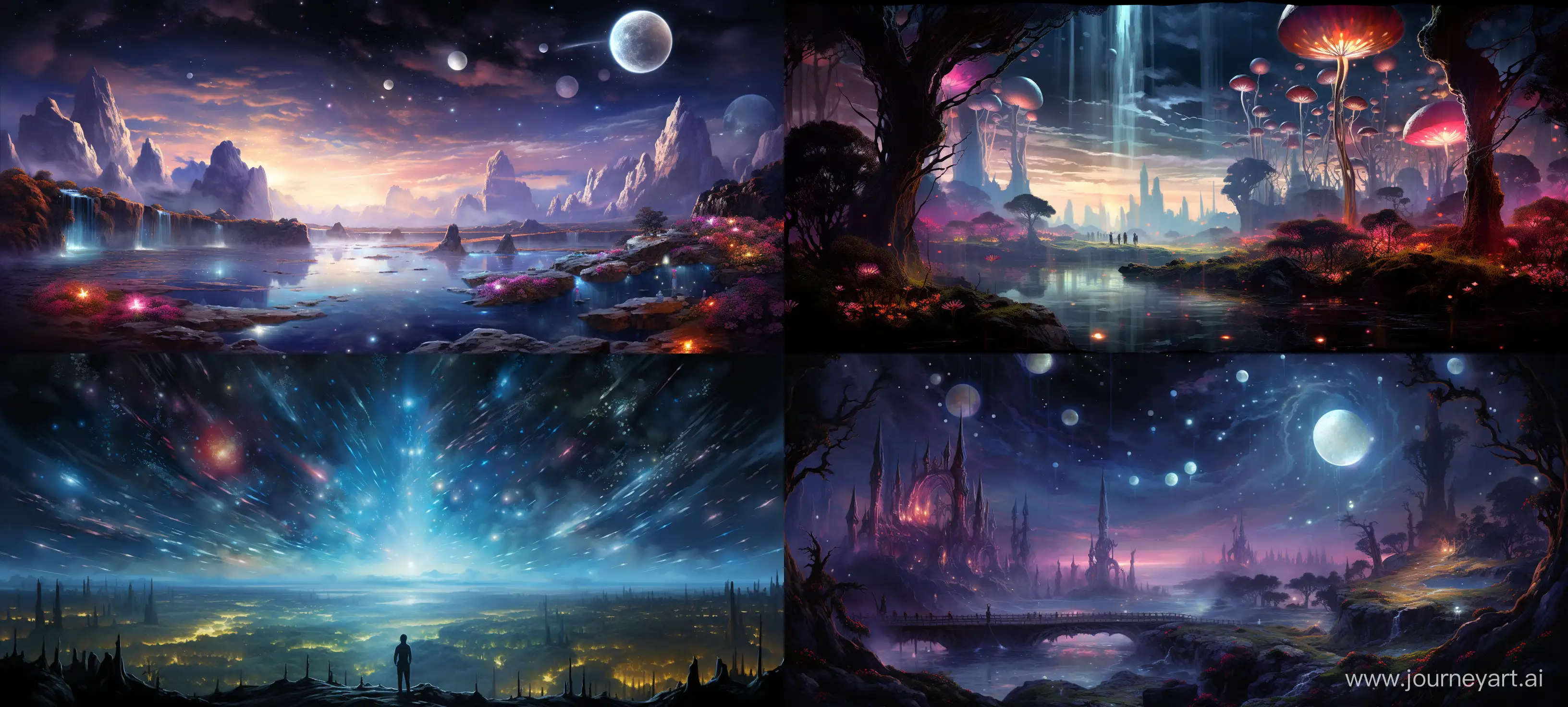fantasy art :: магический метеоритный дождь :: магические круги в ночном небе :: яркие цвета :: --ar 20:9