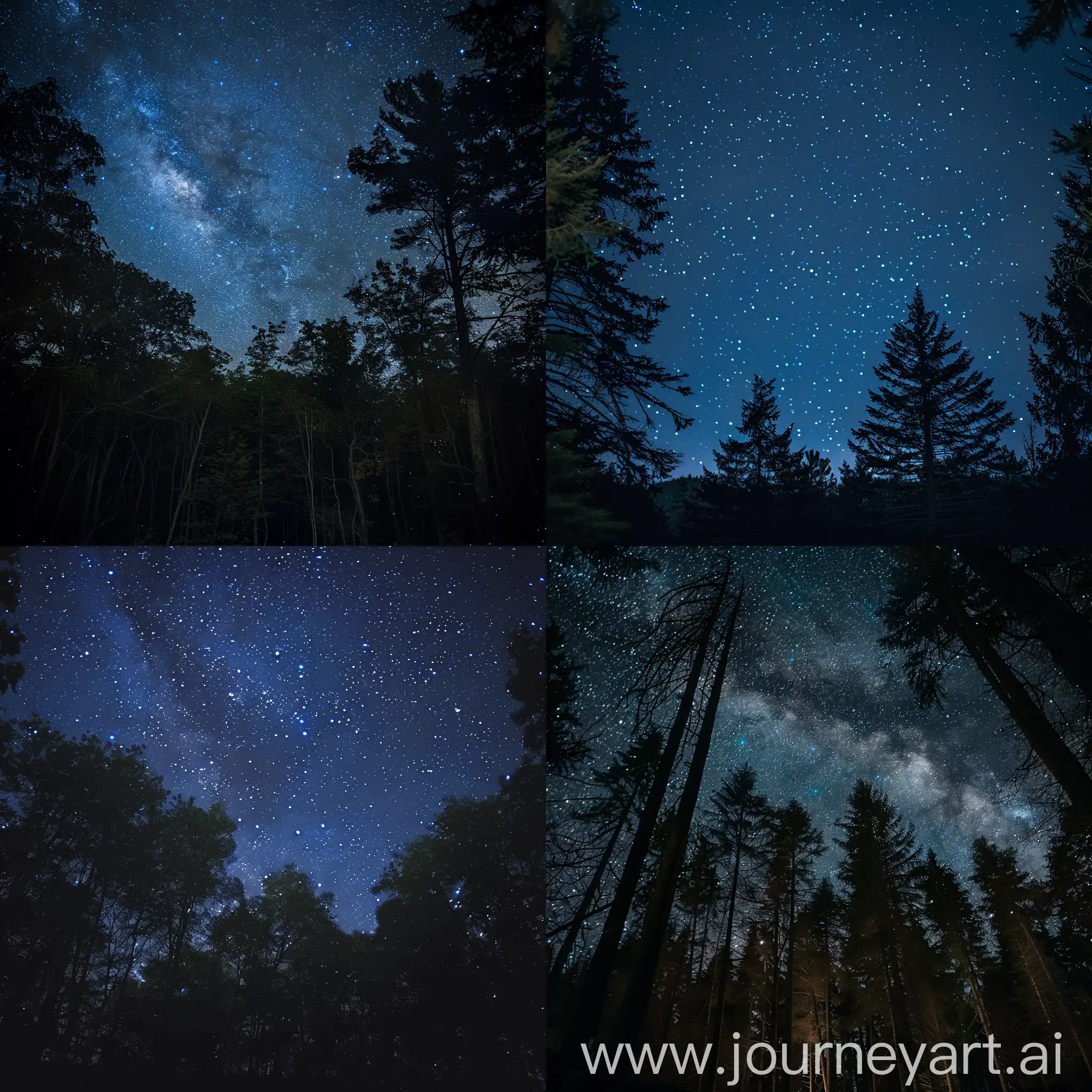 ciel bleu nuit étoilé en forêt