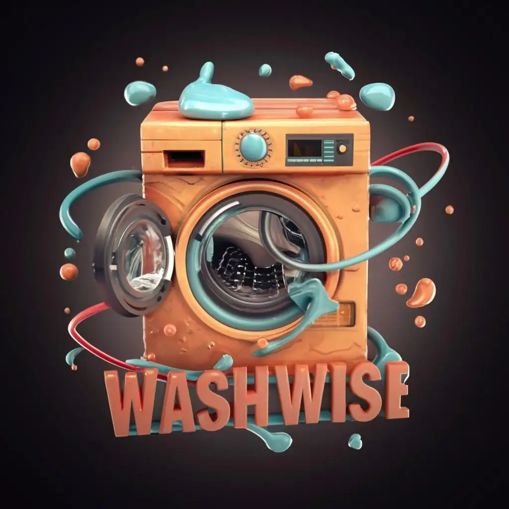 logo, washing machine 3D,brutal, with the text "WashWise", typography, be used in Home Family industry