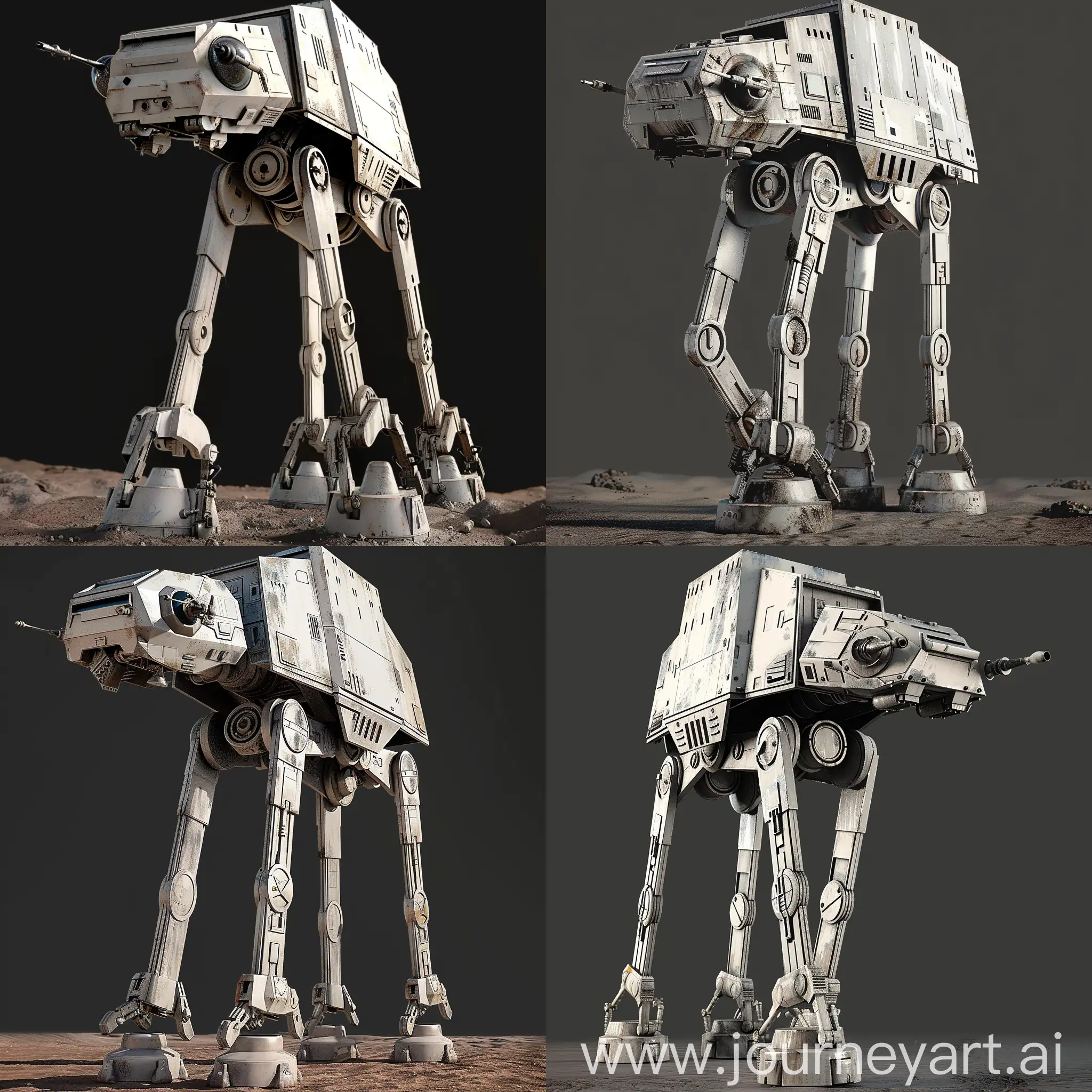 Futuristic Star Wars All Terrain Scout Transport https://static.wikia.nocookie.net/starwars/images/f/ff/ATST-SWBdice.png/revision/latest?cb=20230723050455, AT-ST Mk II (or variant name), Futuristic, Bipedal Walker, Sleek, Advanced Weaponry, Armored Reconnaissance Vehicle, Sci-Fi Military, Detailed Cockpit, Dynamic Pose, Planetary Landscape, Galactic Empire (if it remains affiliated), Rugged Terrain (for the environment), Battle-worn (for a war-torn look) octane render--stylize 1000