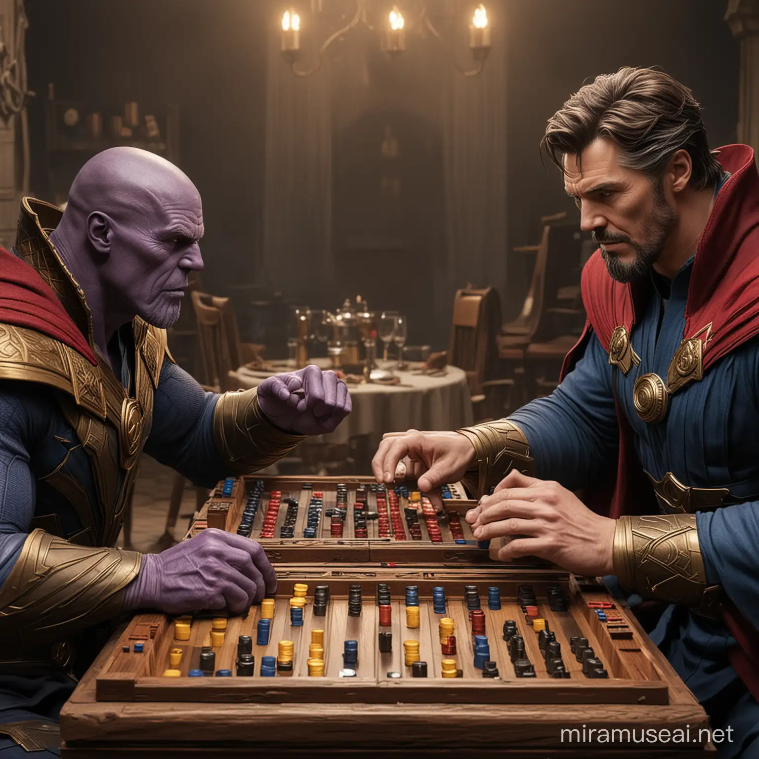 Epic Marvel Heroes Thanos and Doctor Strange Battle Over Backgammon