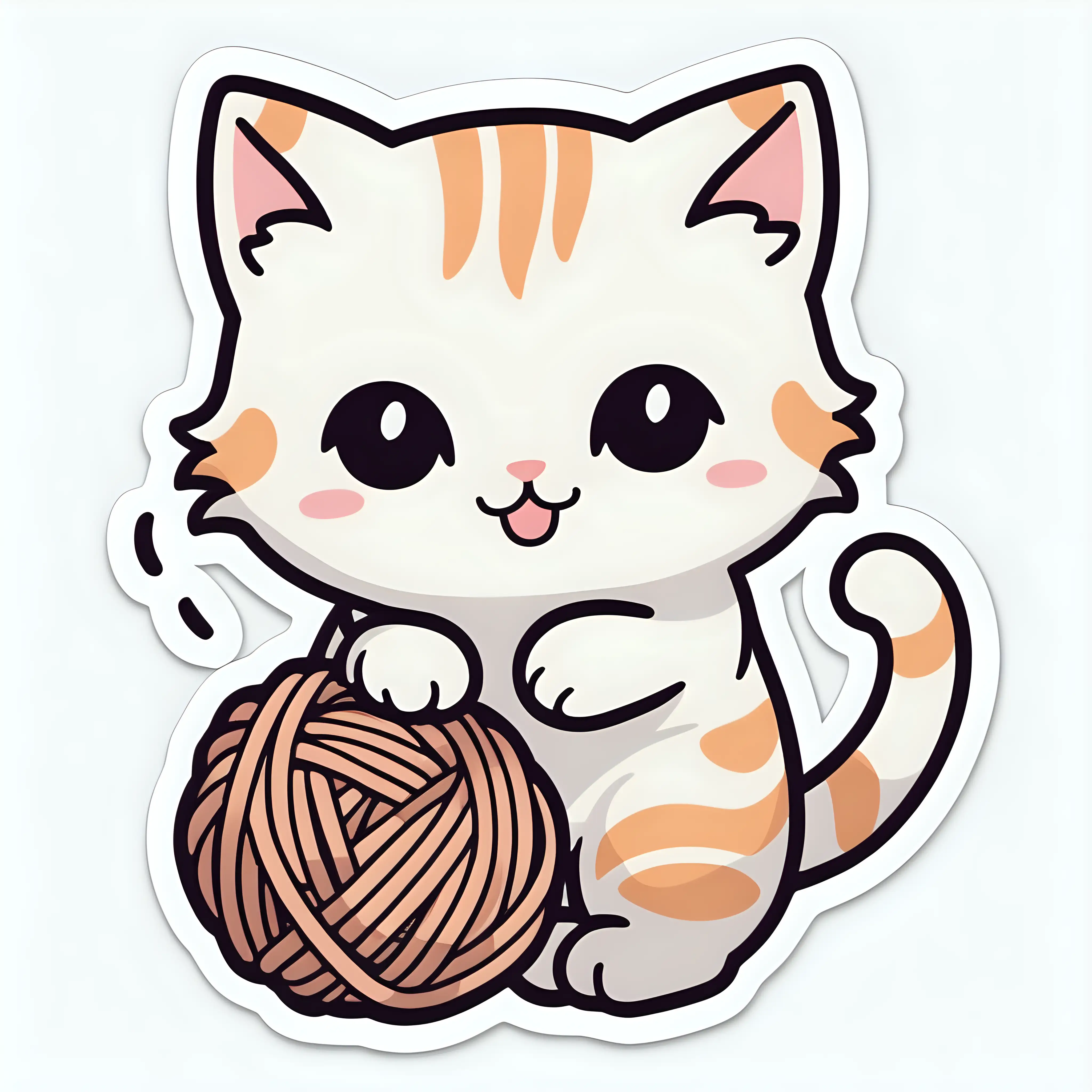 cute kawaii cat playing with yarn sticker