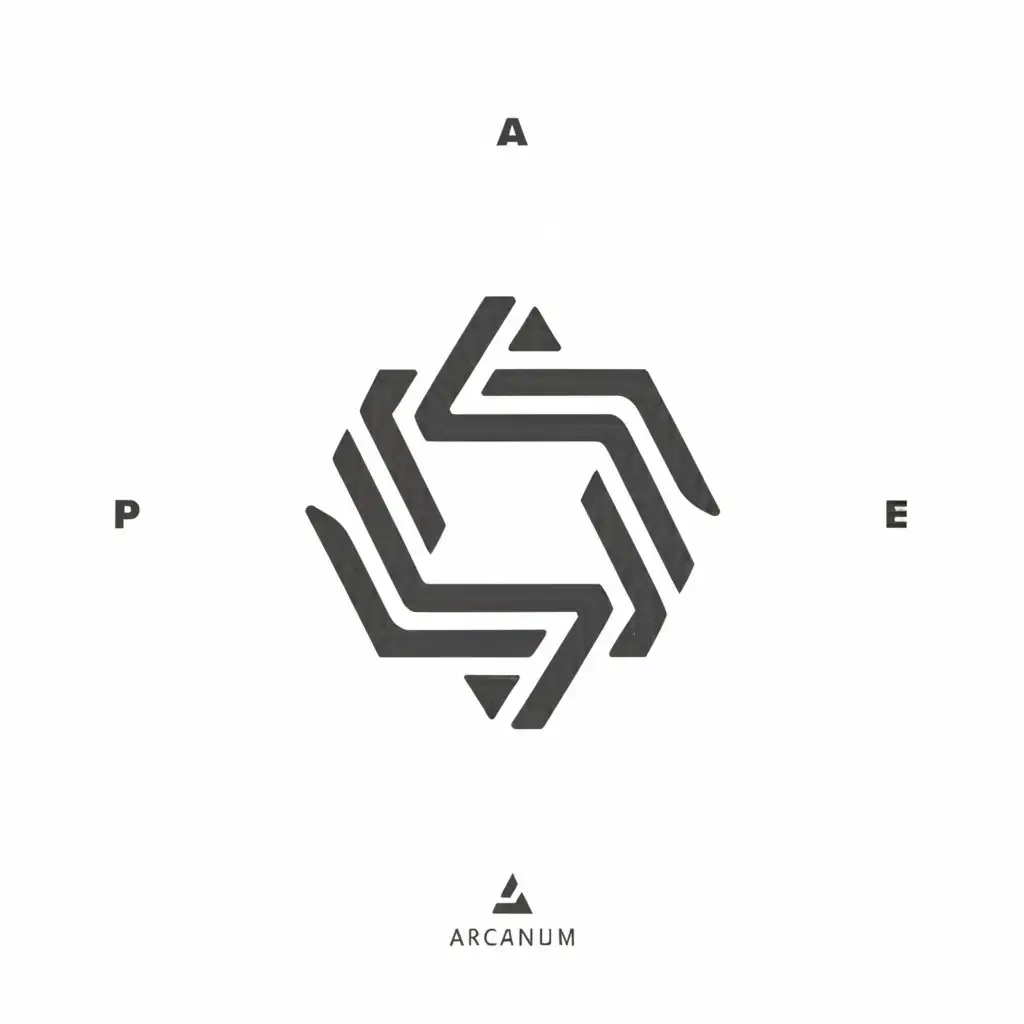 a logo design,with the text "Arcanum", main symbol:Geometry, geometric, lines, shapes, letters, black, grey, white, shades, ,Minimalistic,clear background