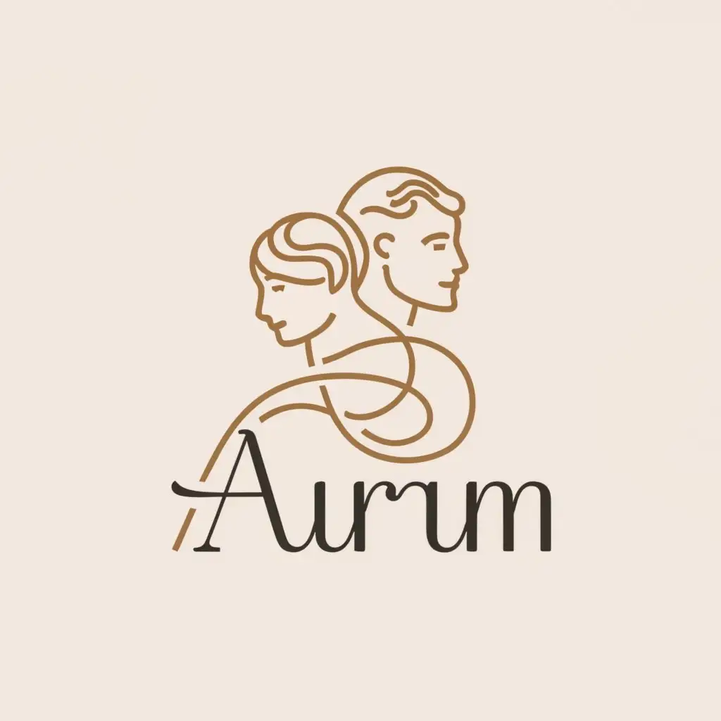 LOGO-Design-For-Aurum-Elegant-Man-and-Woman-Silhouettes-with-Flowing-Hair-Ideal-for-Beauty-Spa-Industry