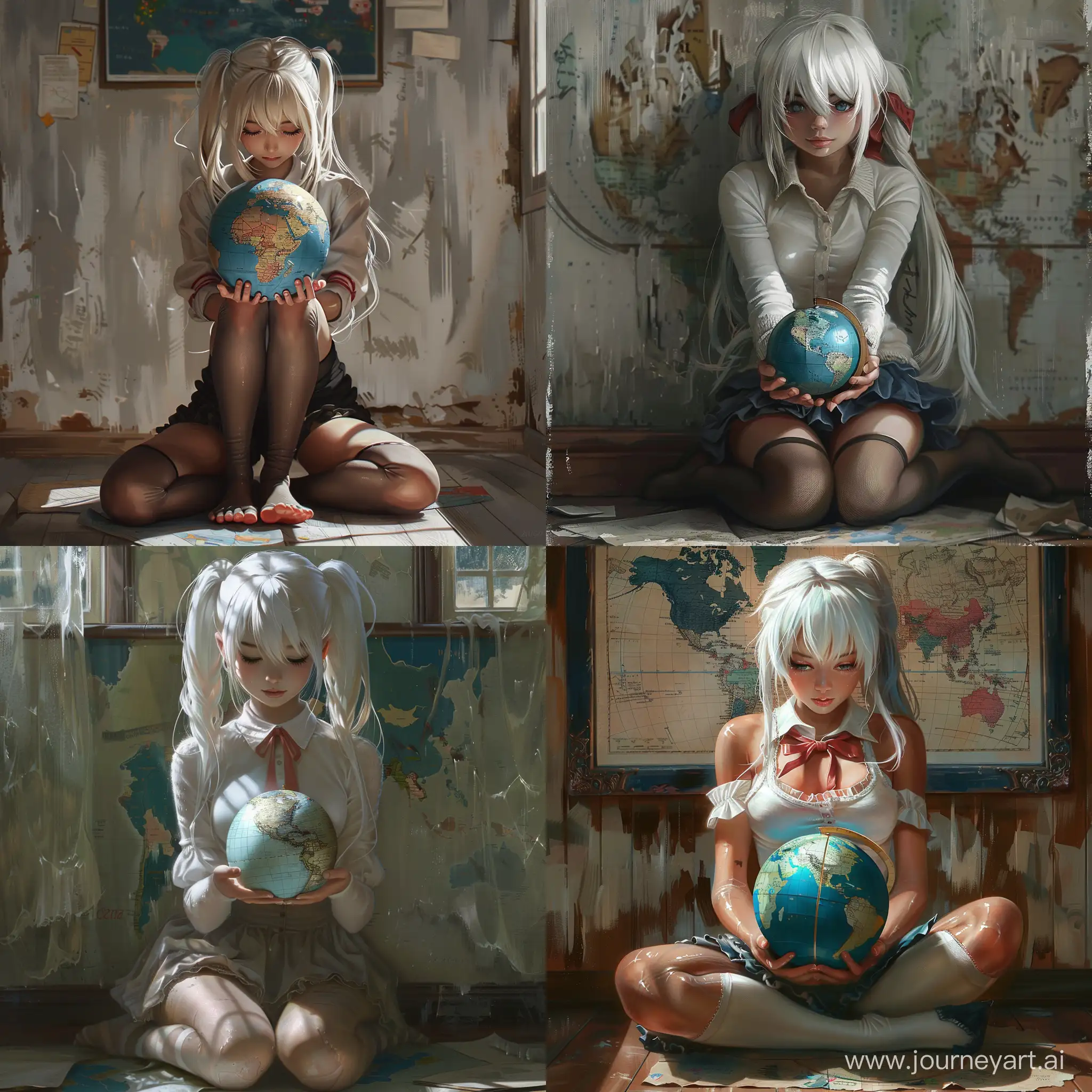 Young-Woman-Holding-Globe-Map-with-Realistic-Details