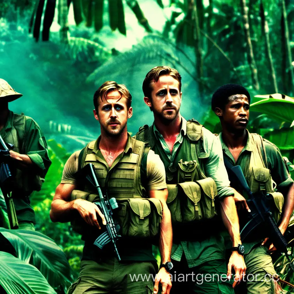 Ryan-Gosling-and-Friends-in-Jungle-Amidst-Vietnam-War