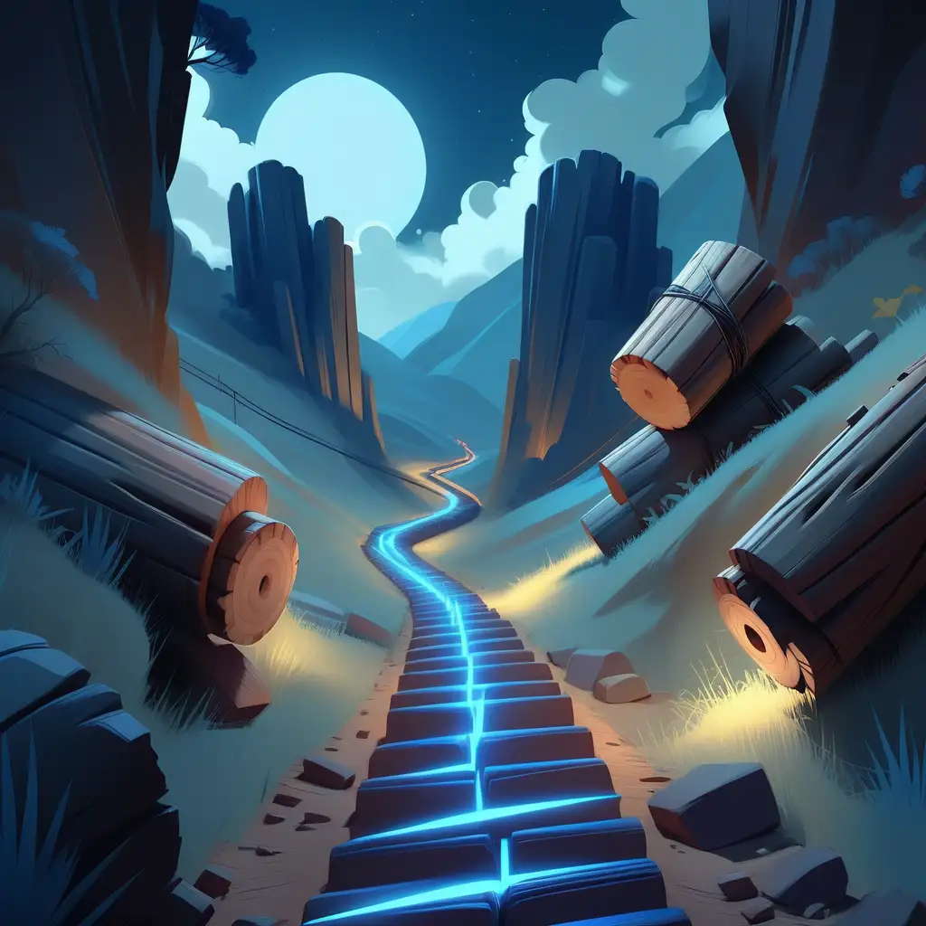 Tranquil Night Scene Cinematic Still in Ross Trans Art Style with a Mysterious Log