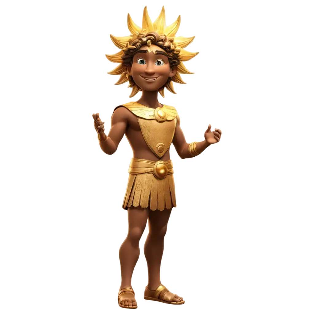 Dios de la mitología griega llamado Helios, dios del sol, en 3d, estilo Disney pIxar