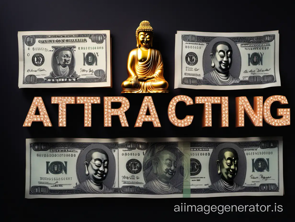 Laws of attracting money on dark background with Buddha letters