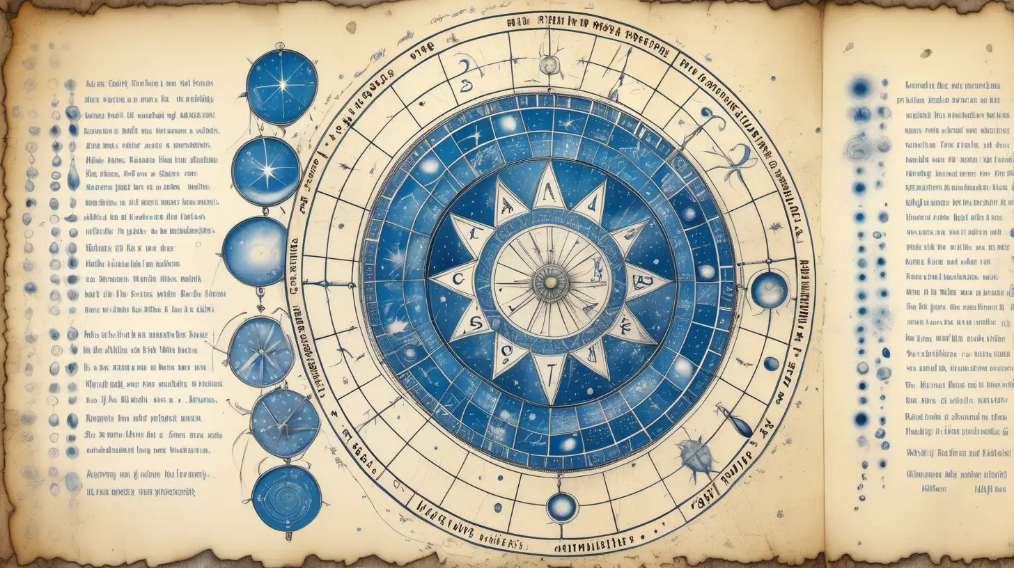 Intricately Drawn Astrological Water Wheel on Light White Page