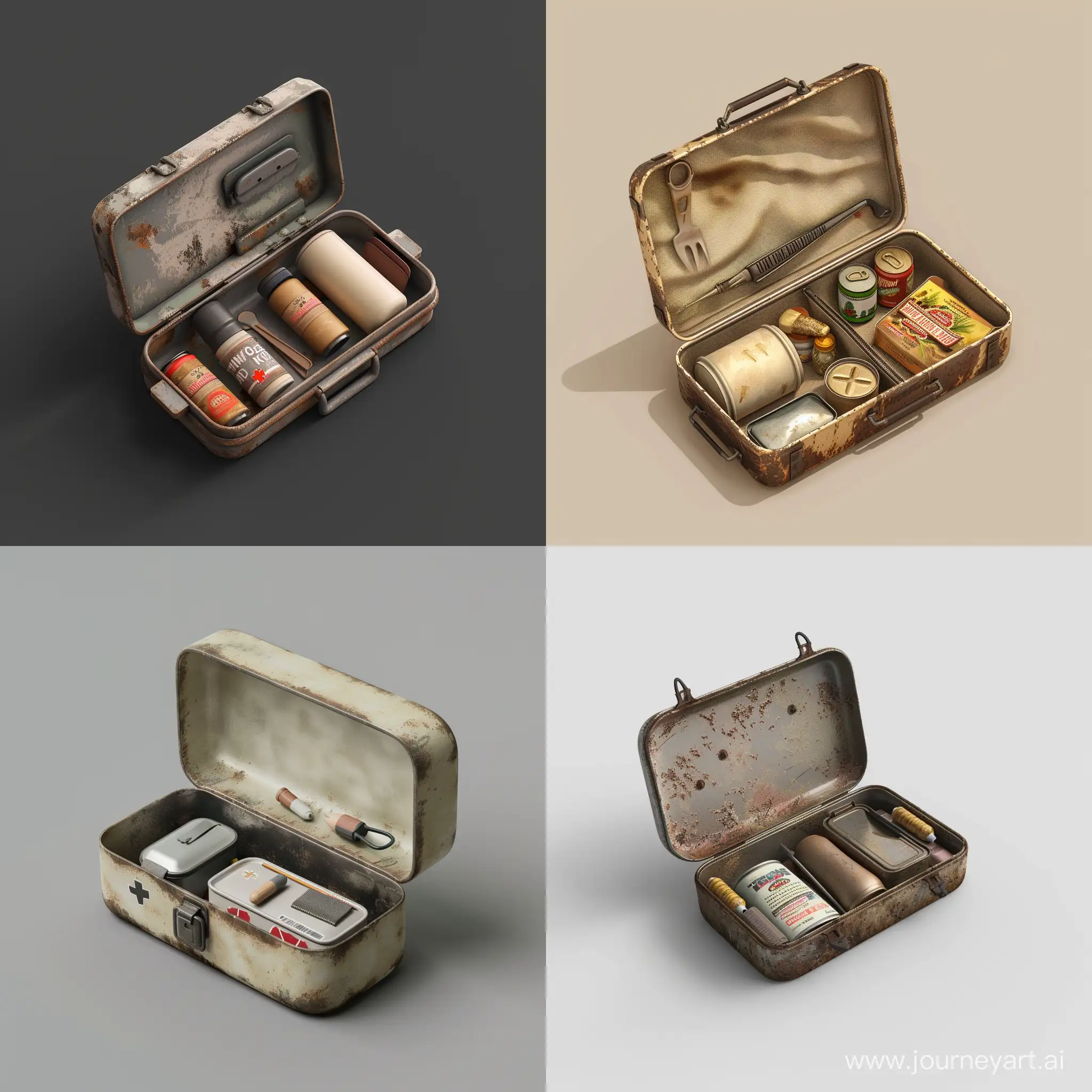 Isometric-Realistic-Mini-Survival-Kit-in-Worn-Metal-Case-Stalker-Style-3D-Render