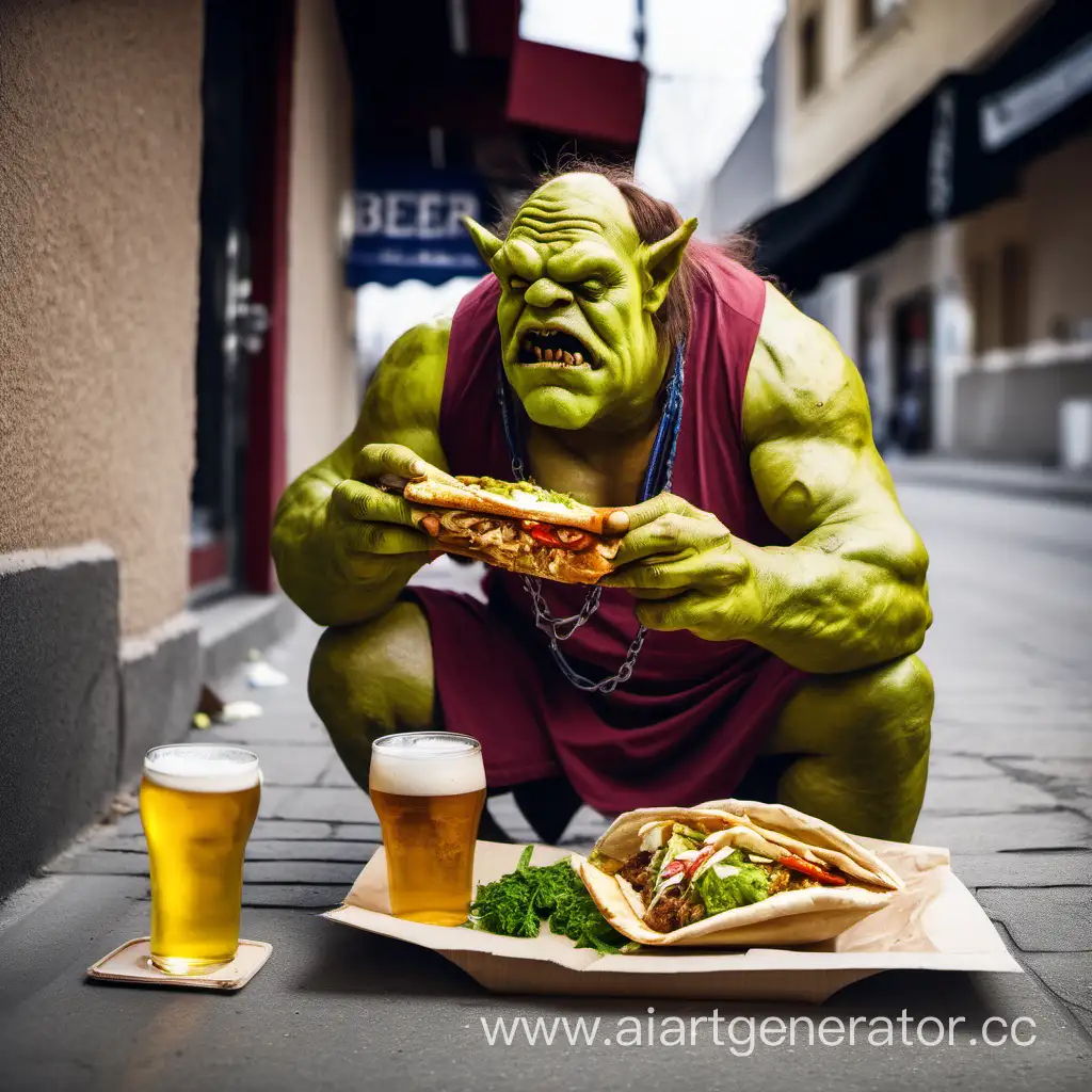 Street-Scene-Ogre-Enjoying-Shawarma-and-Beer