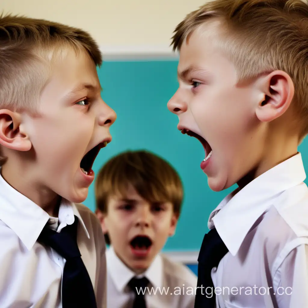 Школьники мальчики кричат друг на друга в школе, фотография, 4К
