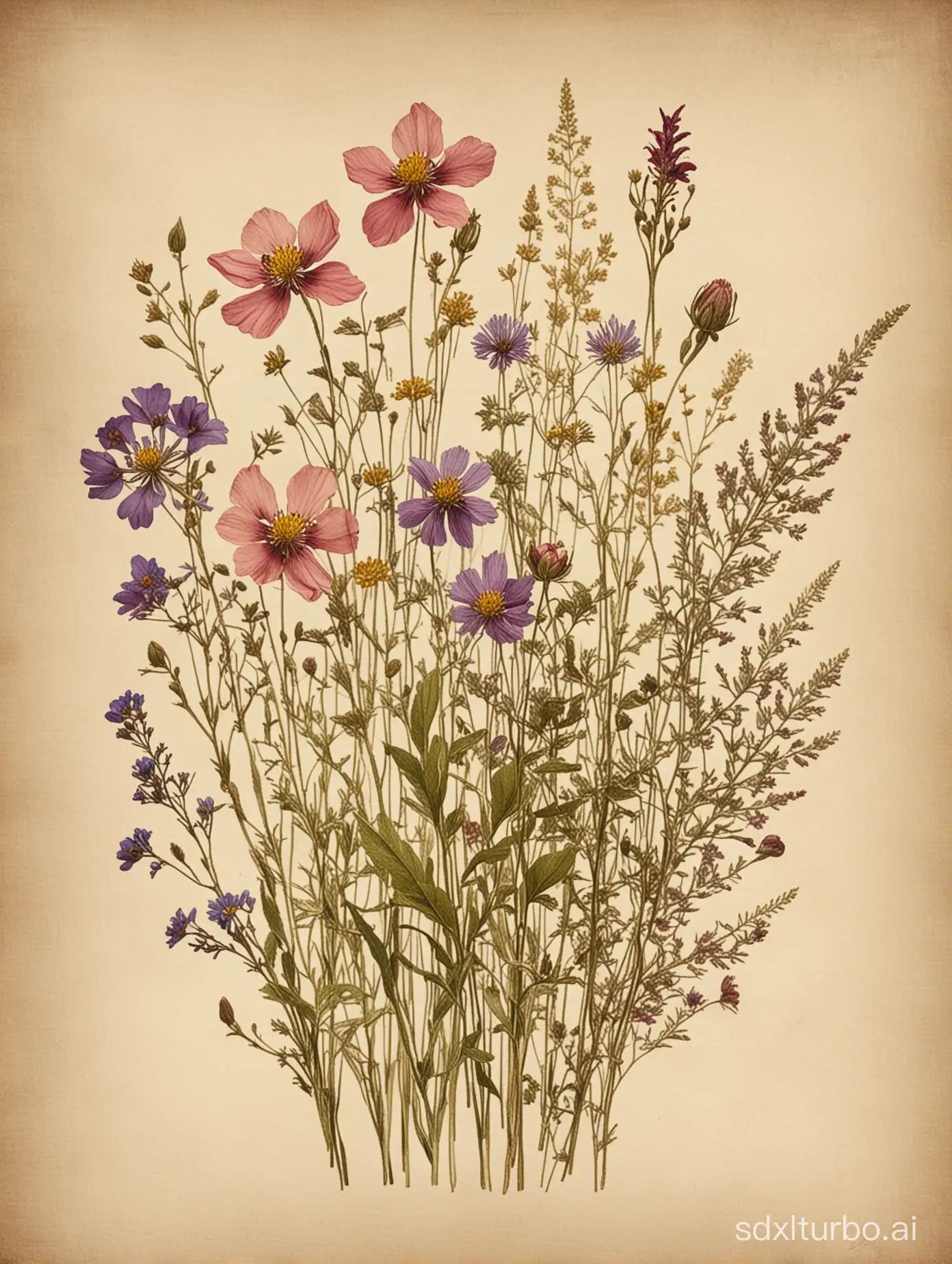 A beautiful image of pressed wild flowers in a vintage style.