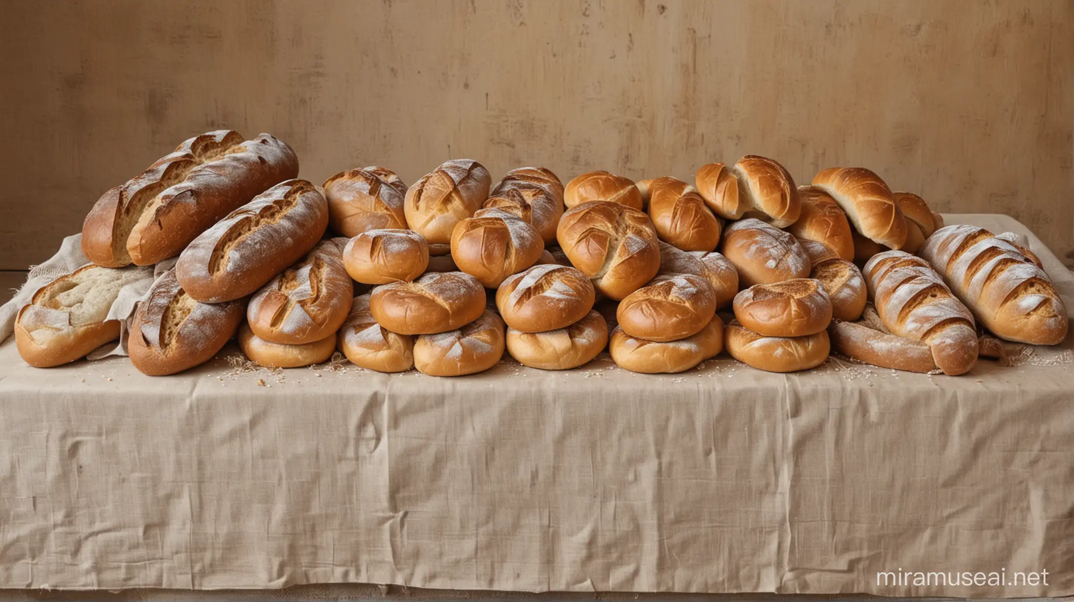 A table with fresh bread,  feast of unlevened bread,