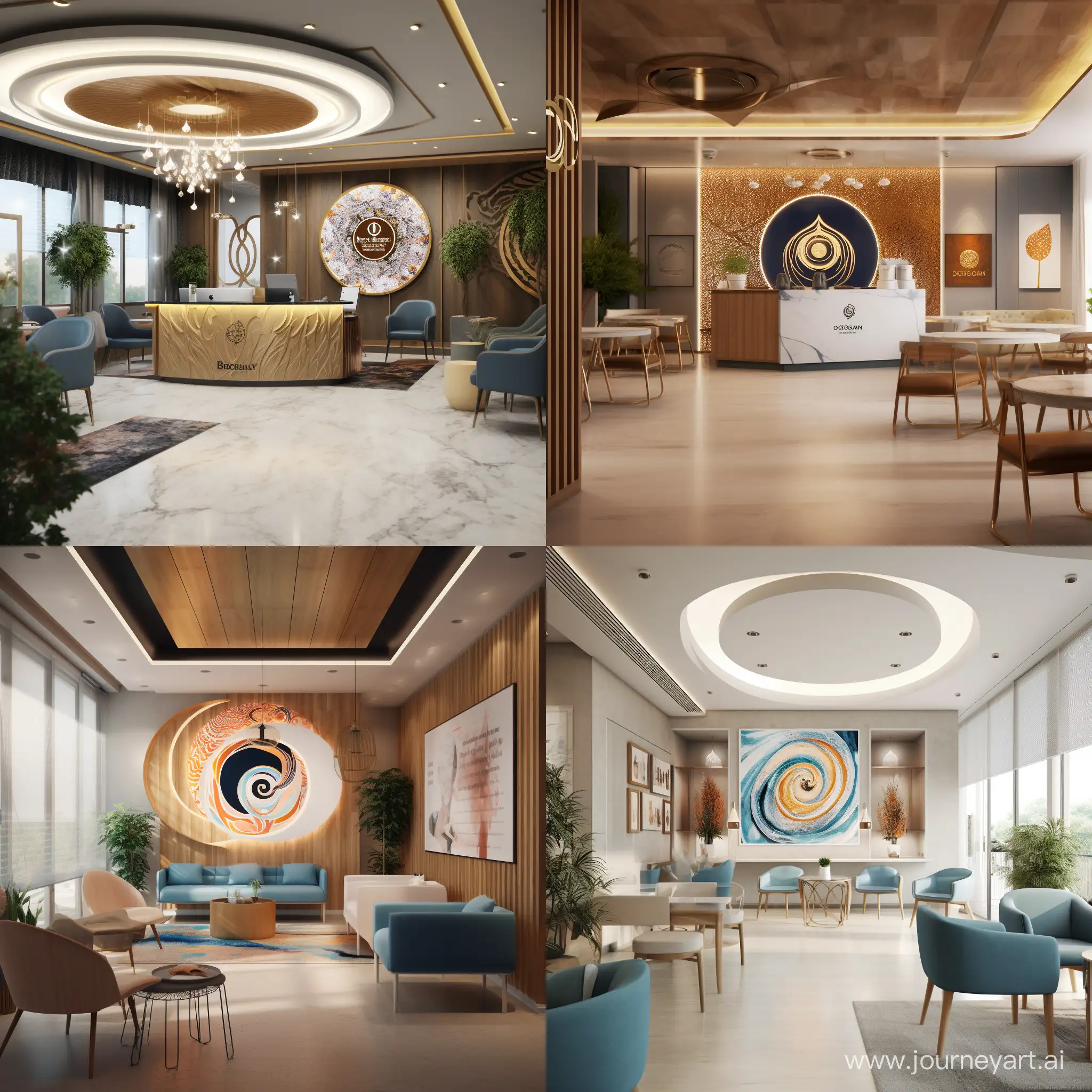 /imagine prompt: An immersive scene showcasing the "Behbod Gostar Didavar" logo as a centerpiece within a modern eye care clinic, with a blend of clinical precision and warm ambiance, featuring diverse people engaging in ophthalmology and optometry activities, Artwork, digital painting, --ar 1:1 --v 5