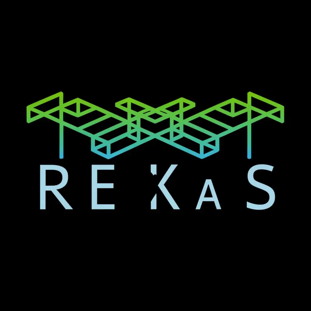 logo, blueprints(white), with the text "REKAS", typography white themed