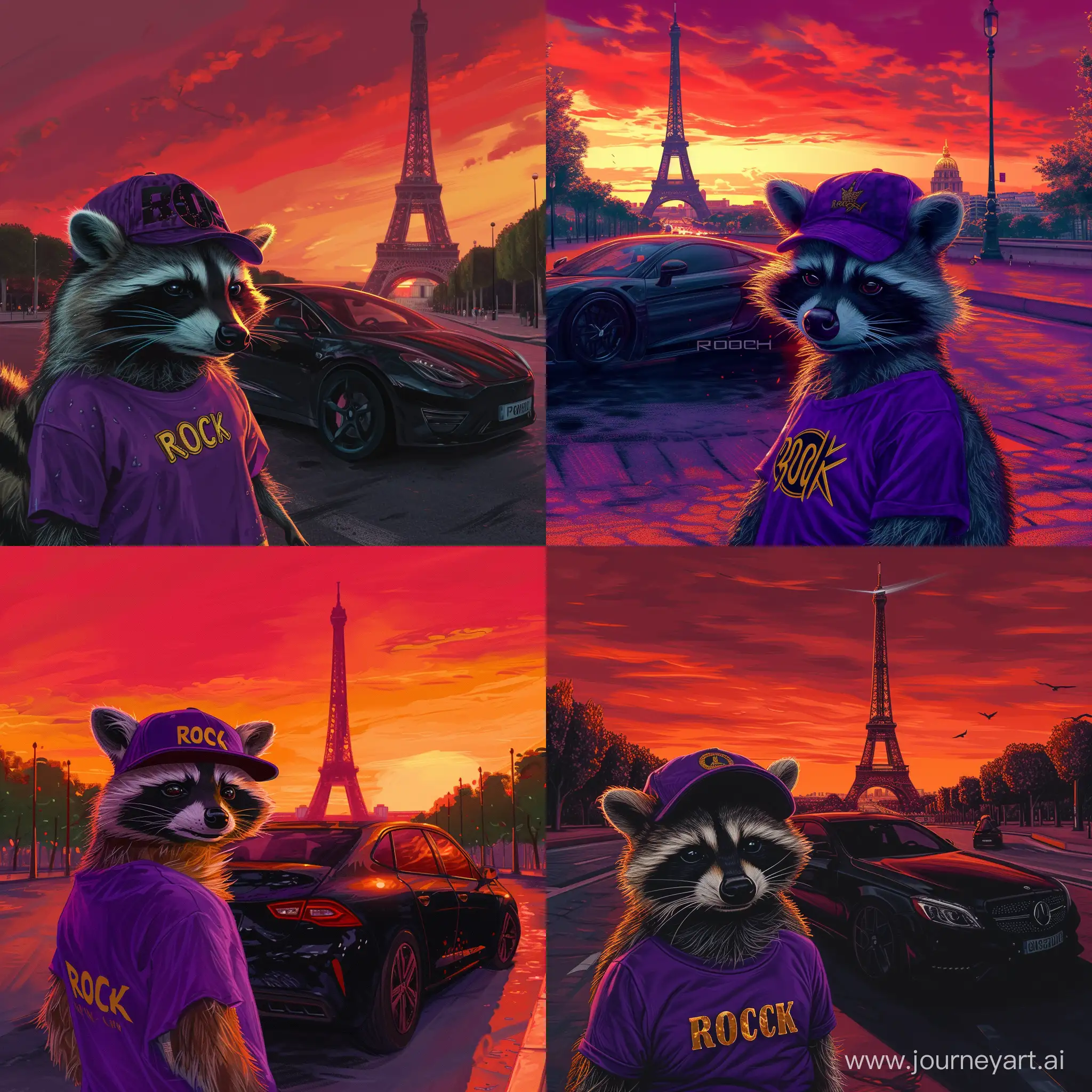 Raccoon-Rocking-in-Paris-Sunset-with-Luxury-Car