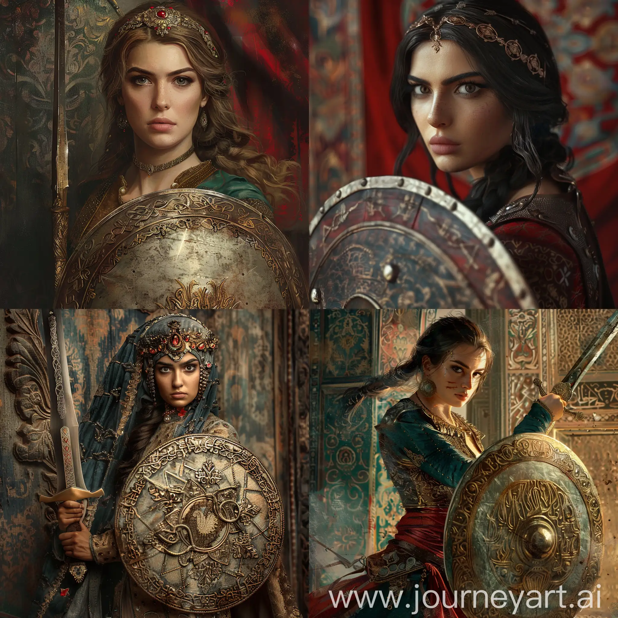 beauty women , Medieval , Ottoman Türkish Warrior , realistic , Sword and Shield , 	janizaries