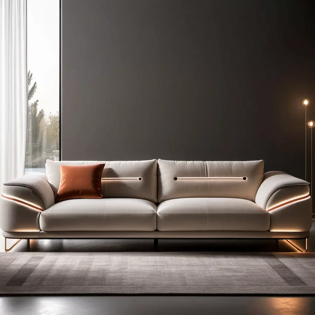 Italian style sofa design with Turkish touches, modern lines, minimal LED detail
